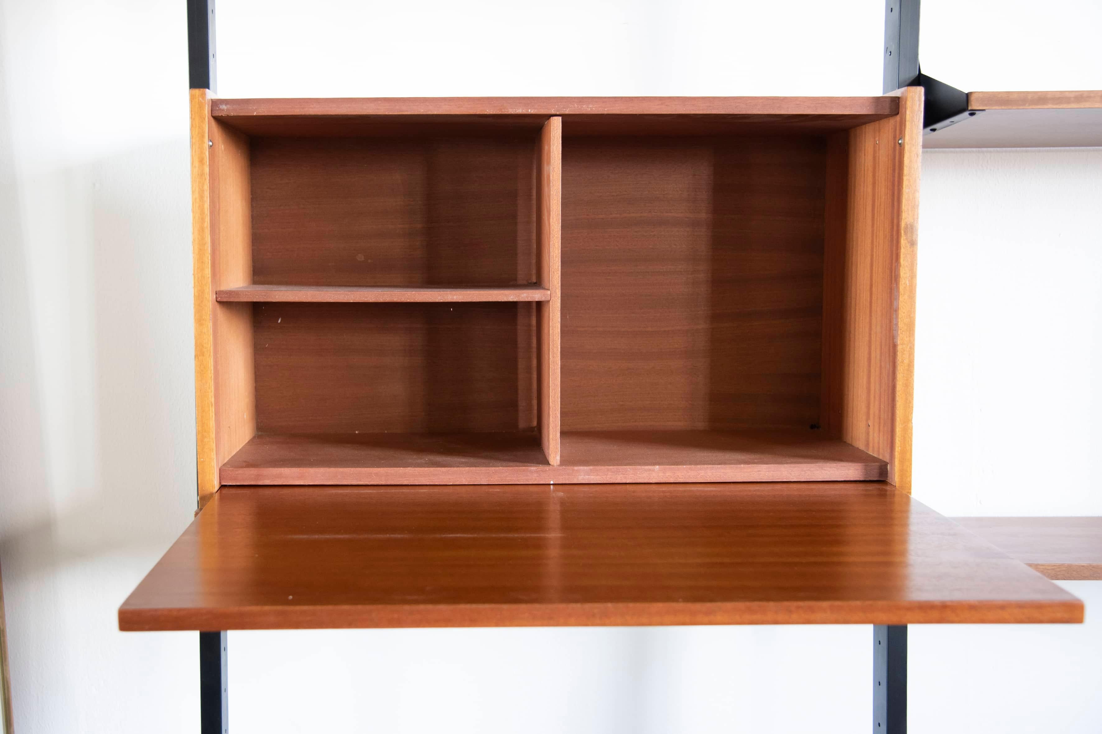 Mahogany Bookcase with Metal Uprights and Adjustable Shelves Italy 1950s For Sale 7