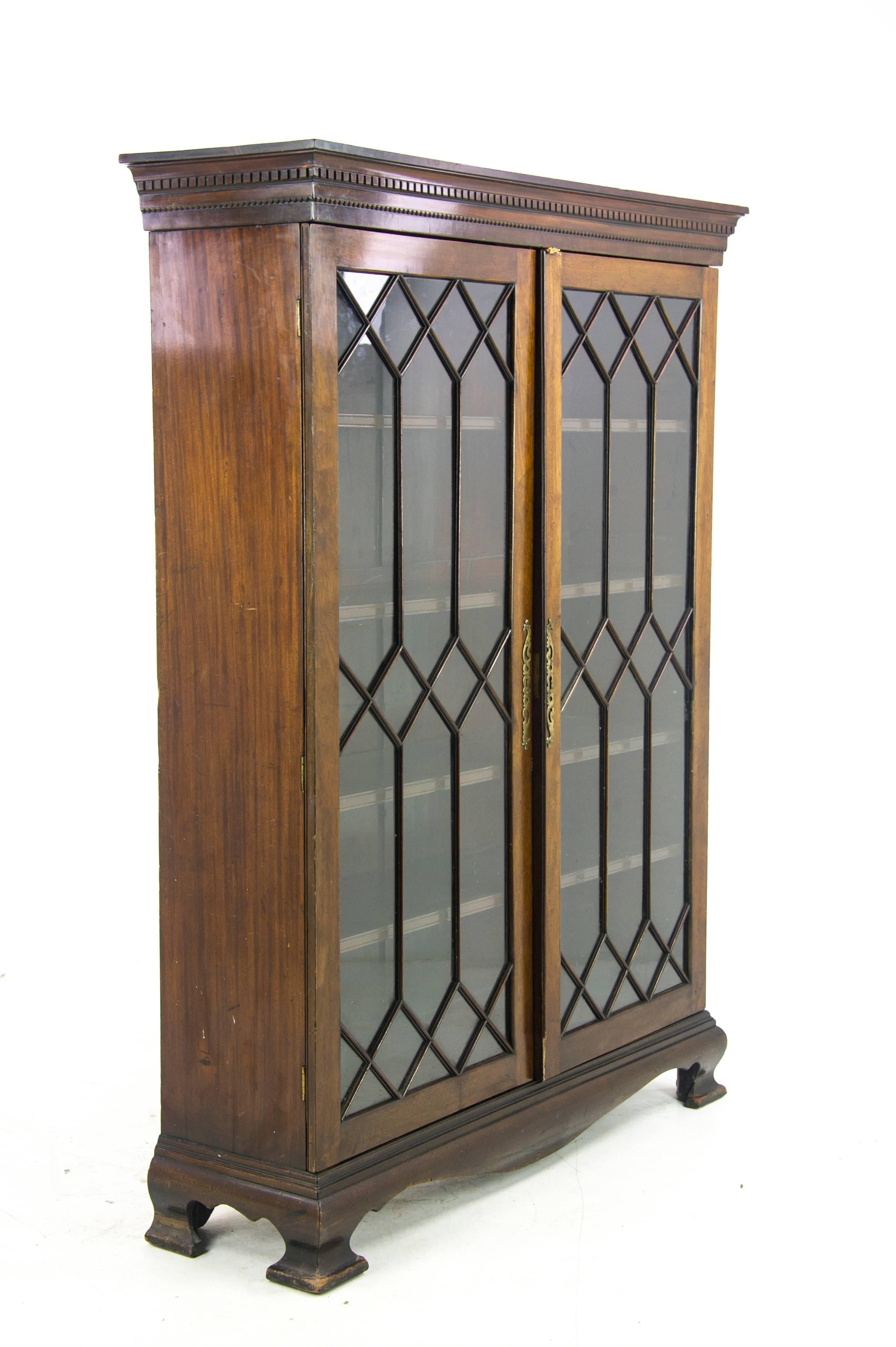 Hand-Crafted Walnut Bookcase, Antique Display Cabinet, Astragal Glass, Scotland, 1890