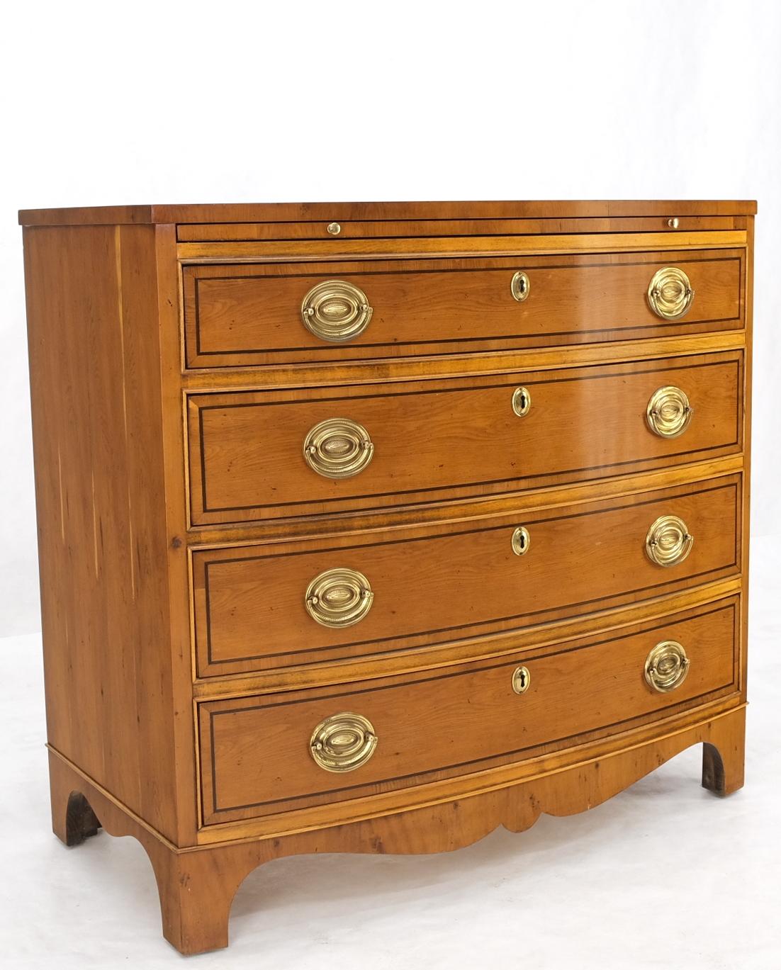Mahogany Bow Front 4 Drawers Pull Out Tray Brass Hardware Bachelor Chest Dresser 4