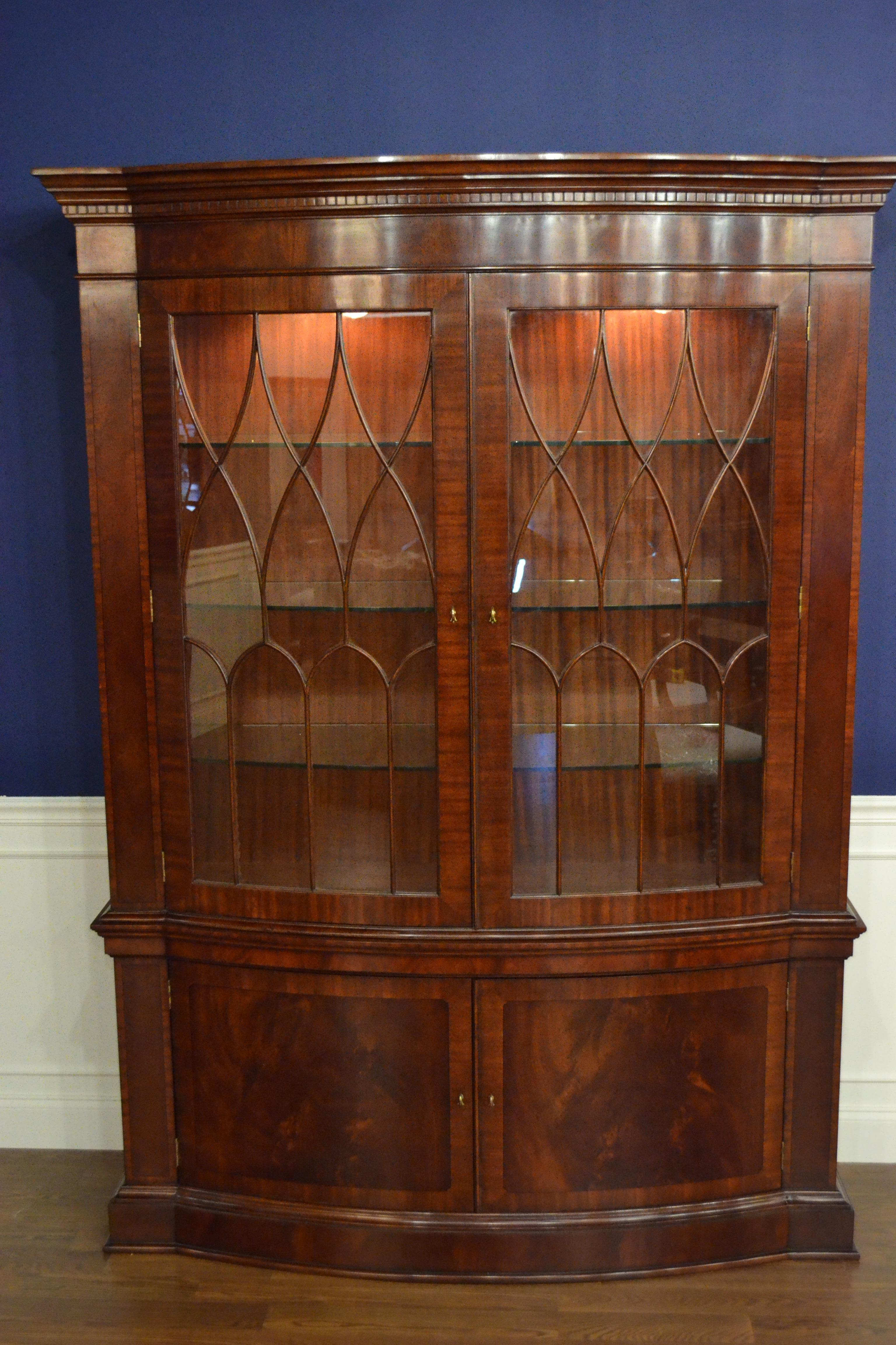 Regency Mahogany Bow Front Display China Cabinet by Leighton Hall For Sale