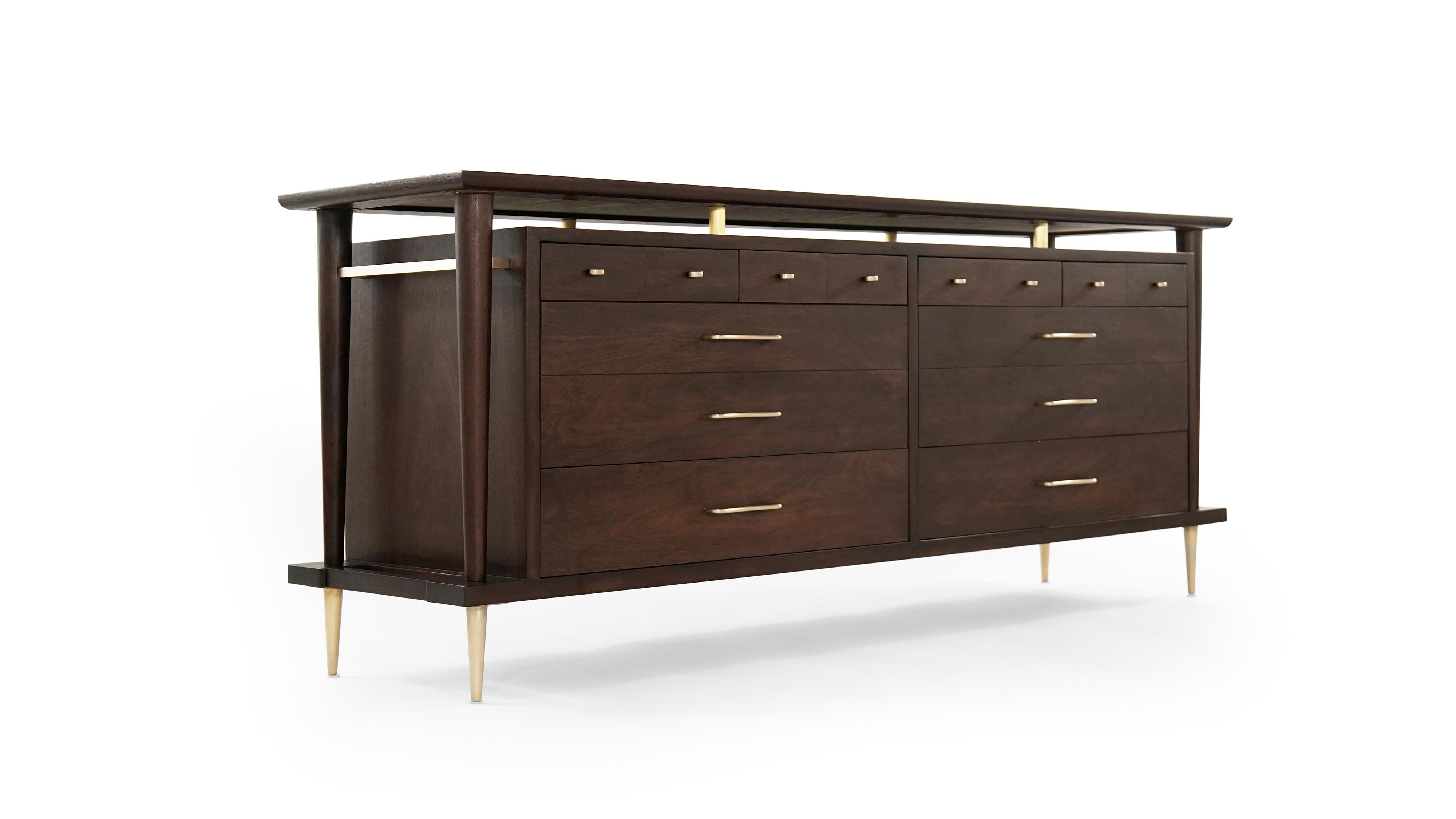 Mid-Century Modern Mahogany Brass Accented Sideboard, Italy, 1950s