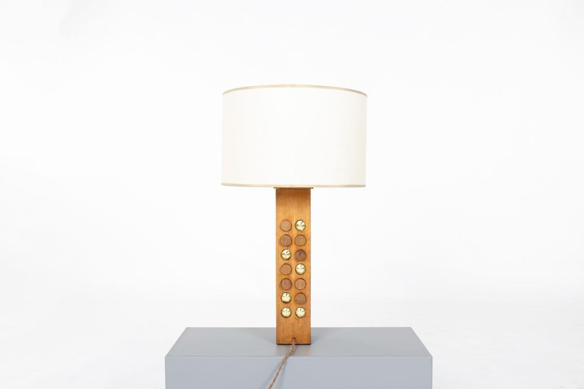 Lampe de table en acajou, laiton et cuir 1950 Bon état - En vente à JASSANS-RIOTTIER, FR