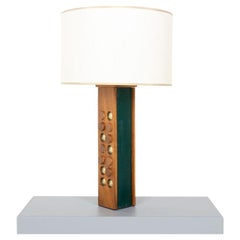 Mahogany, brass and leather table lamp 1950