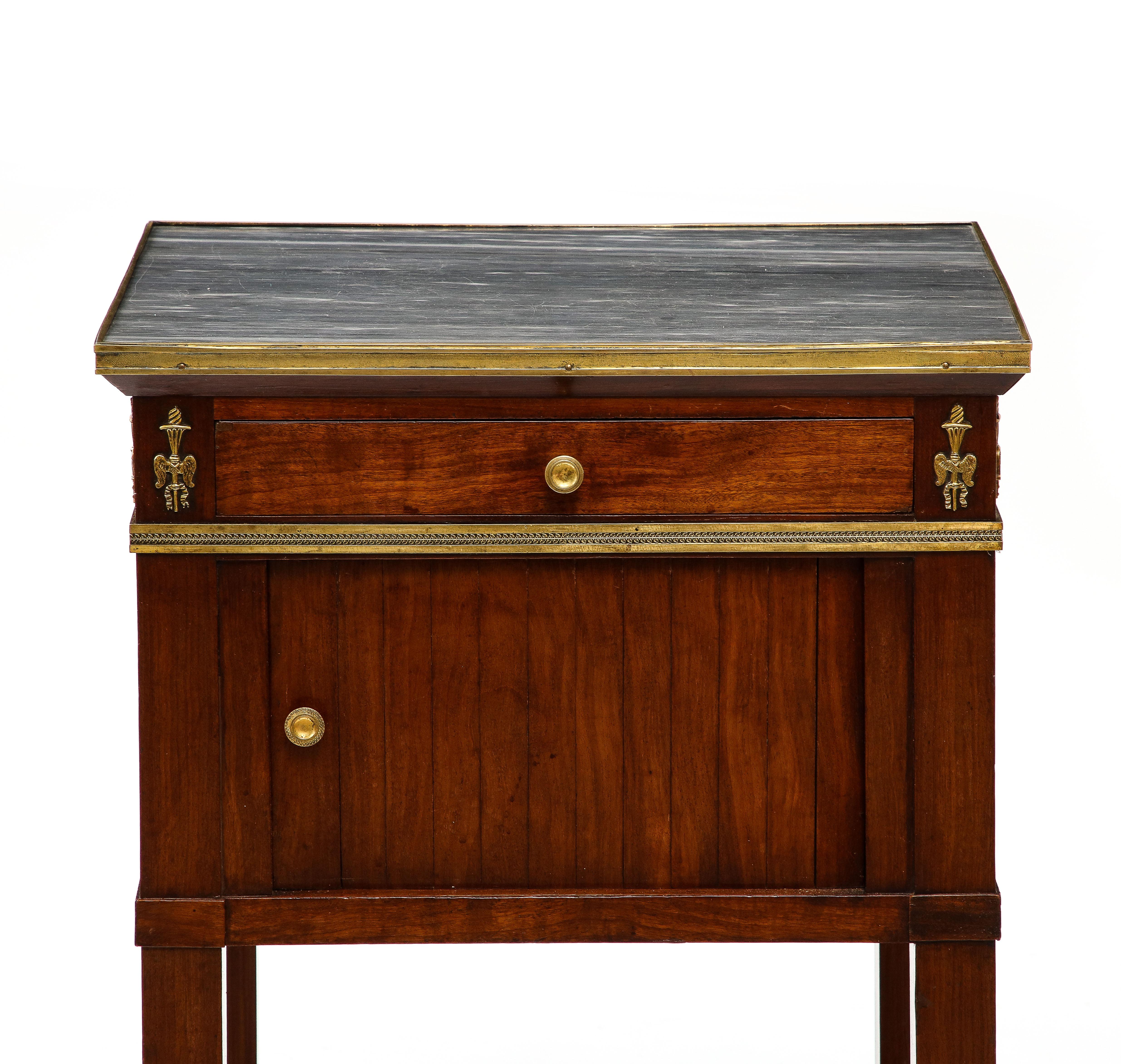 Mahogany, Brass, and Marble Nightstand, Italy, 19th C. For Sale 5