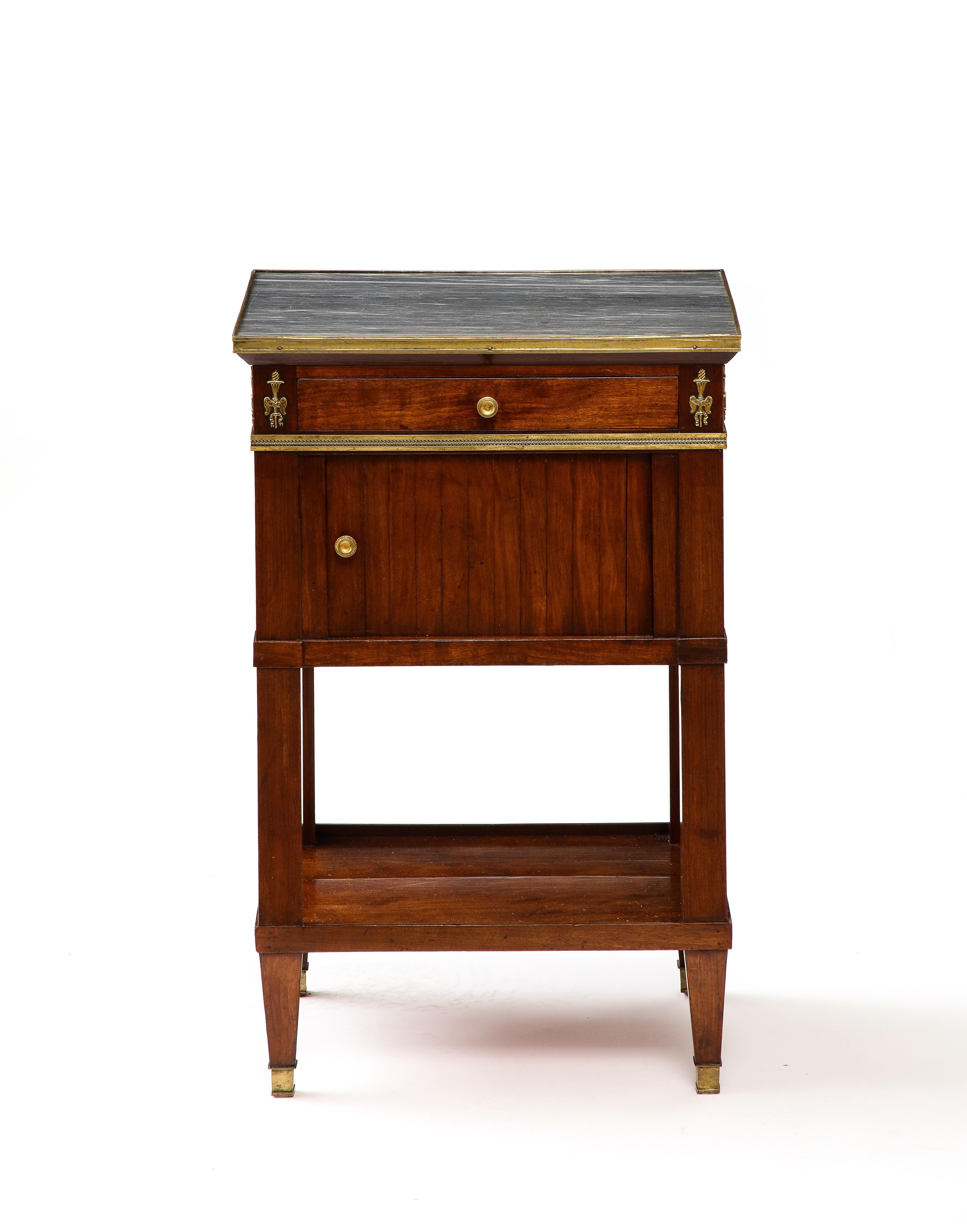 Neoclassical Mahogany, Brass, and Marble Nightstand, Italy, 19th C. For Sale