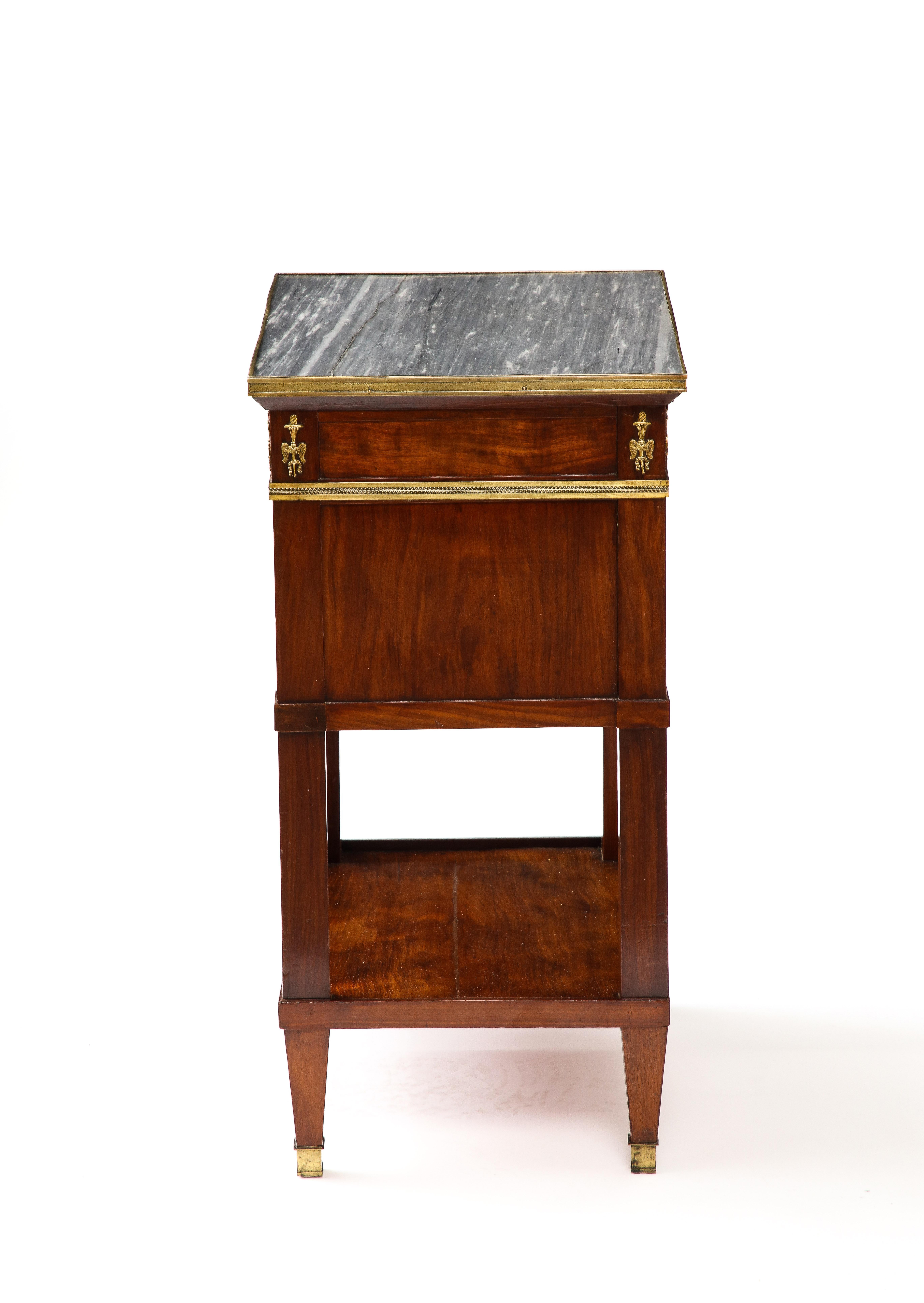 Italian Mahogany, Brass, and Marble Nightstand, Italy, 19th C. For Sale