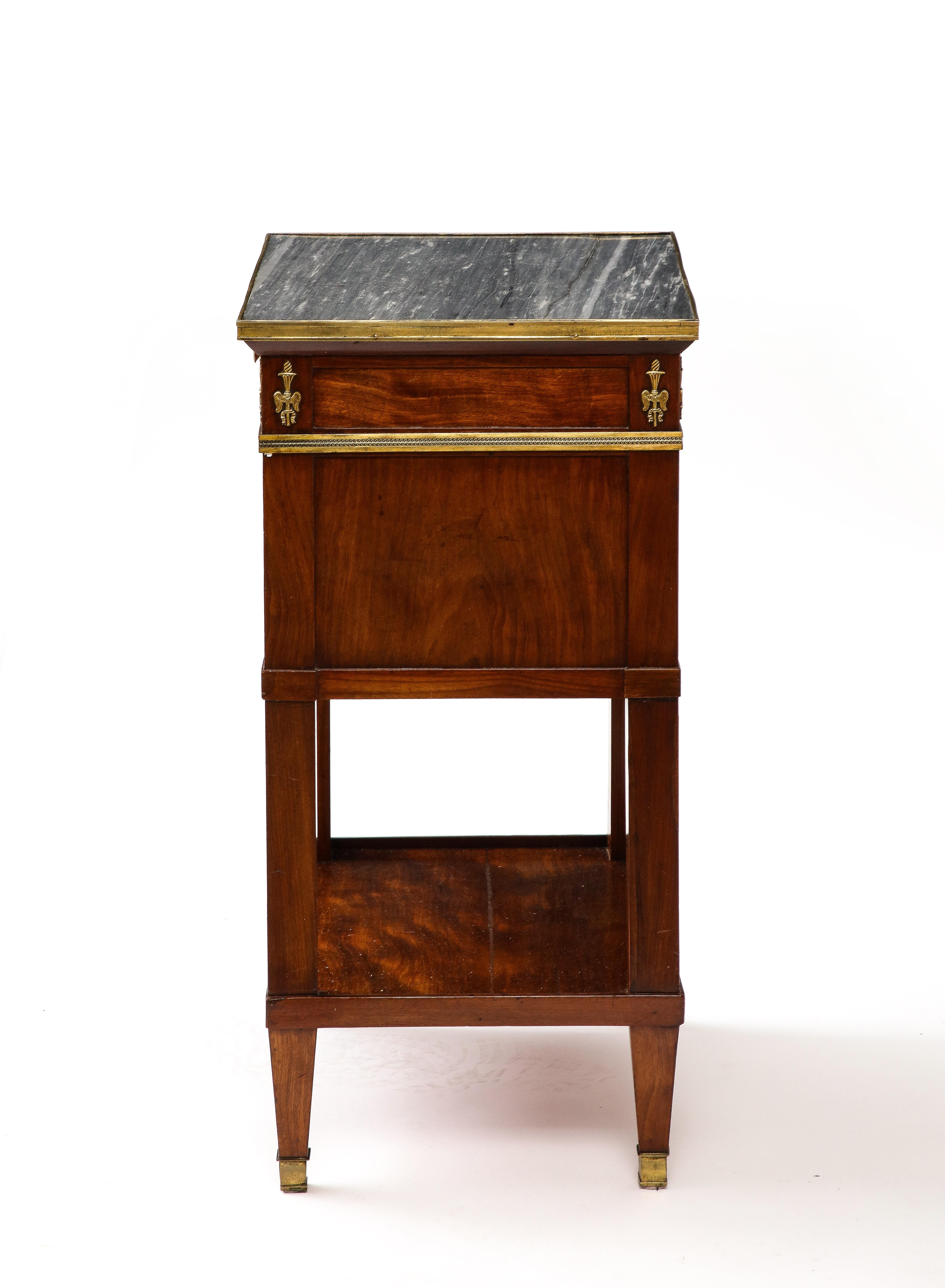 19th Century Mahogany, Brass, and Marble Nightstand, Italy, 19th C. For Sale