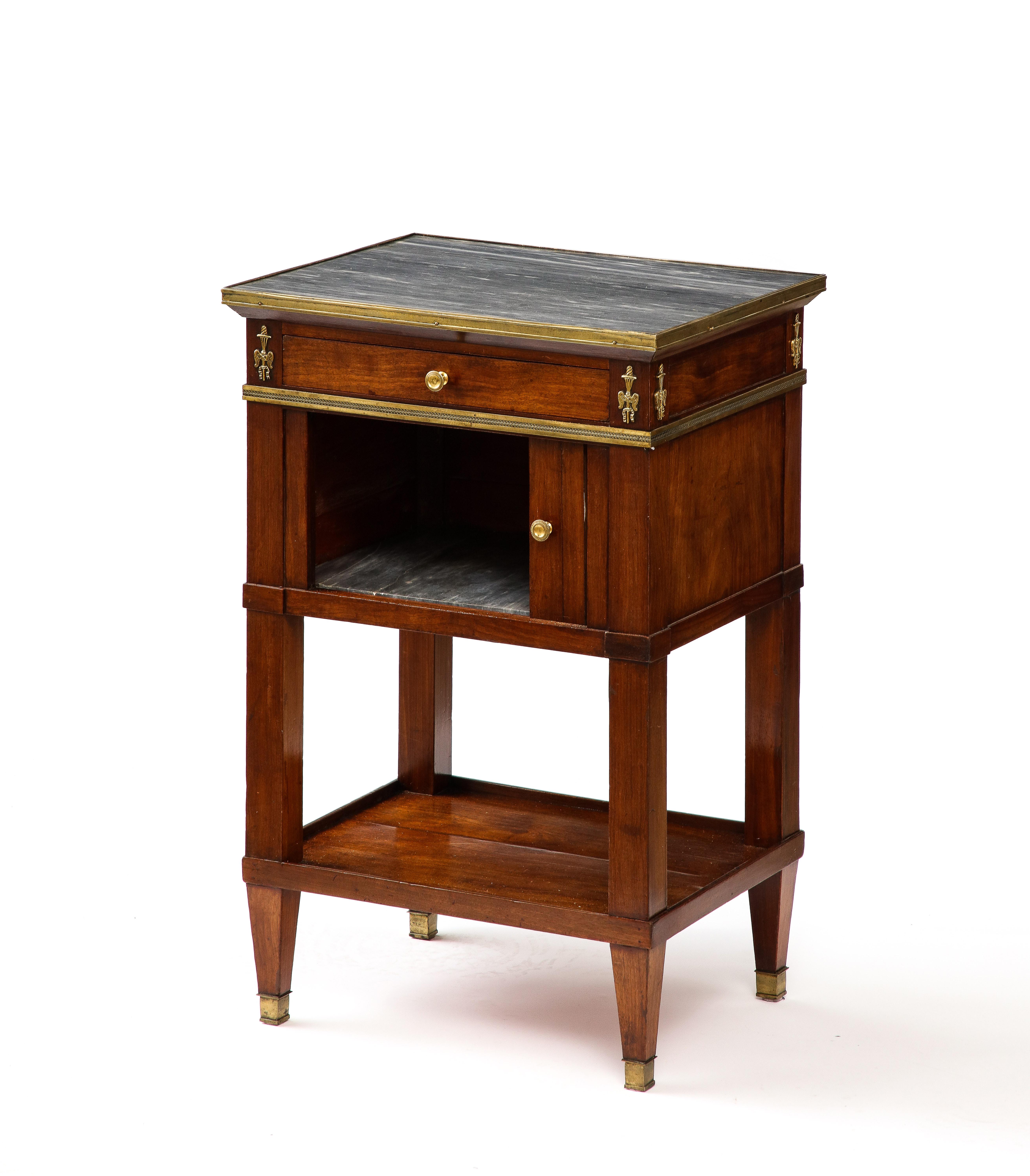 Mahogany, Brass, and Marble Nightstand, Italy, 19th C. For Sale 2