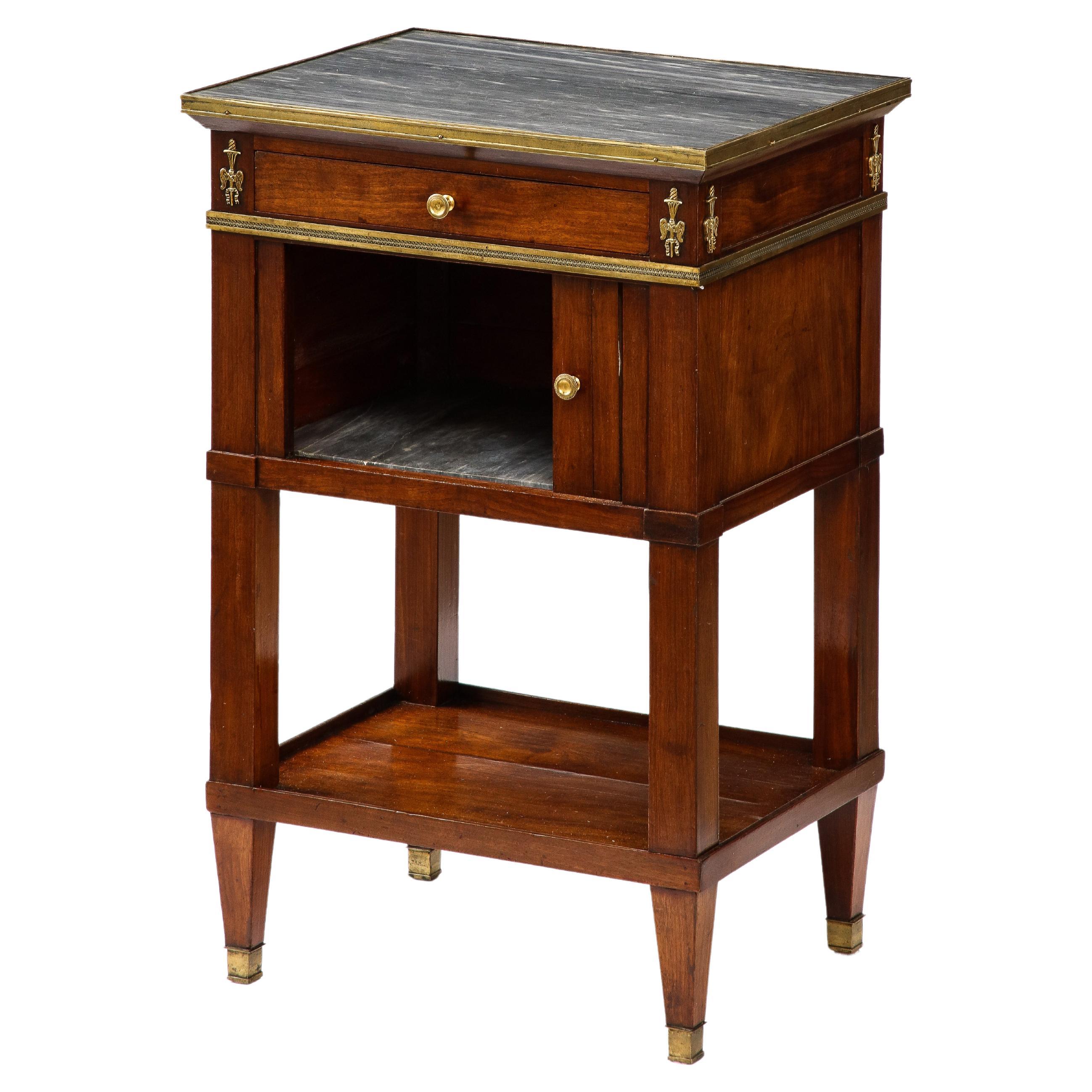 Mahogany, Brass, and Marble Nightstand, Italy, 19th C. For Sale