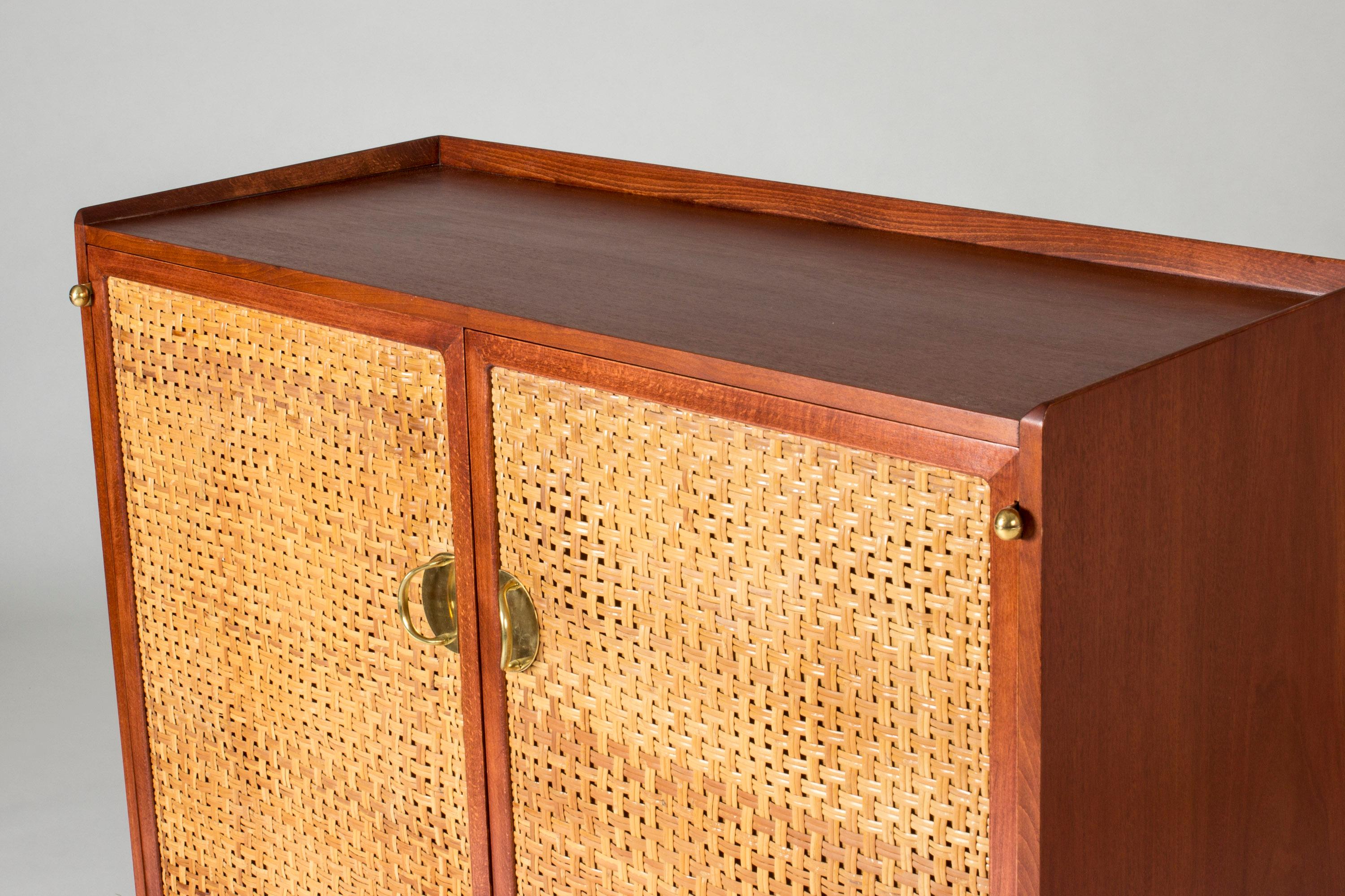 Mahogany, Brass and Rattan Cabinet from Westbergs Möbler, Sweden, 1950s 3