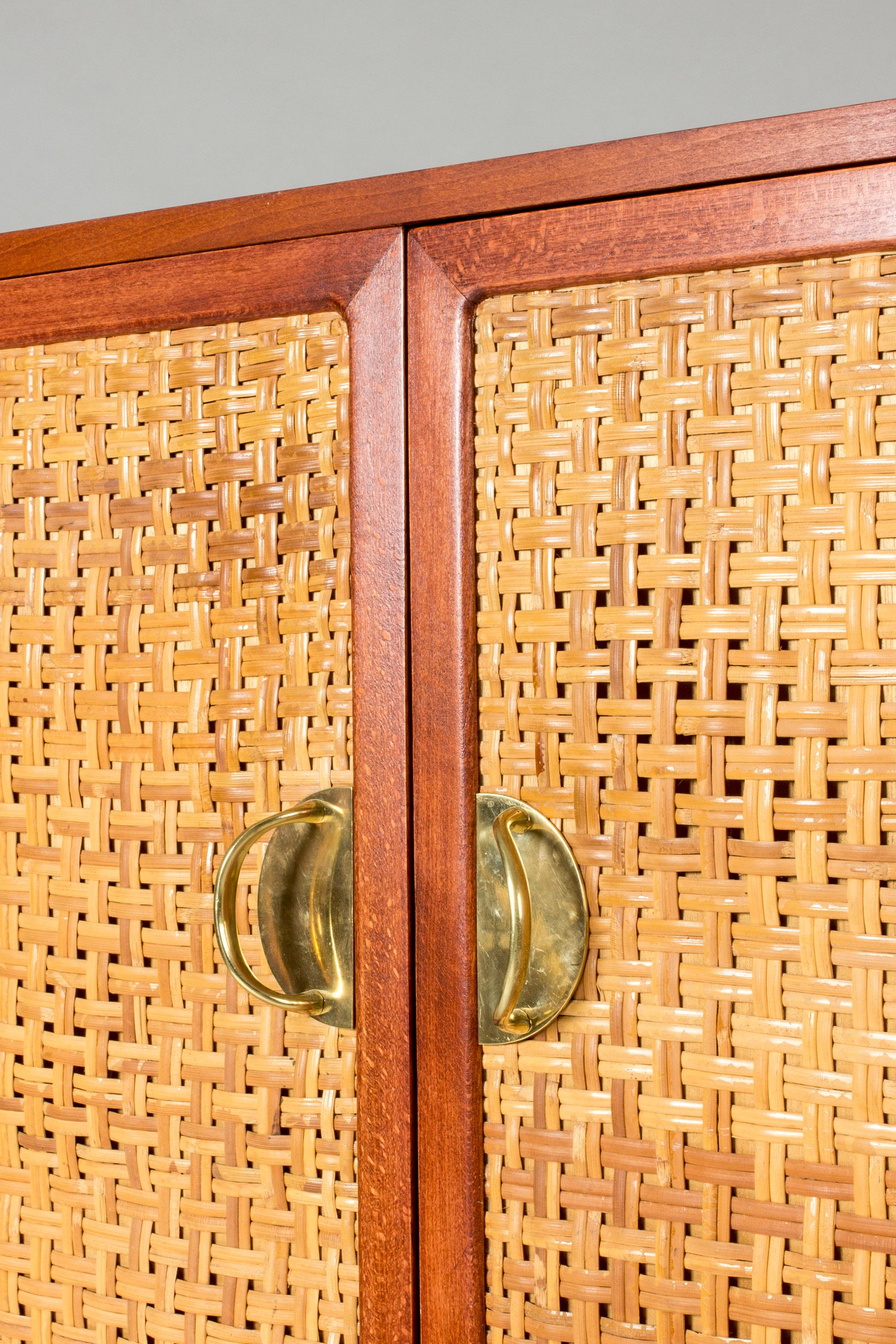 Mahogany, Brass and Rattan Cabinet from Westbergs Möbler, Sweden, 1950s 4