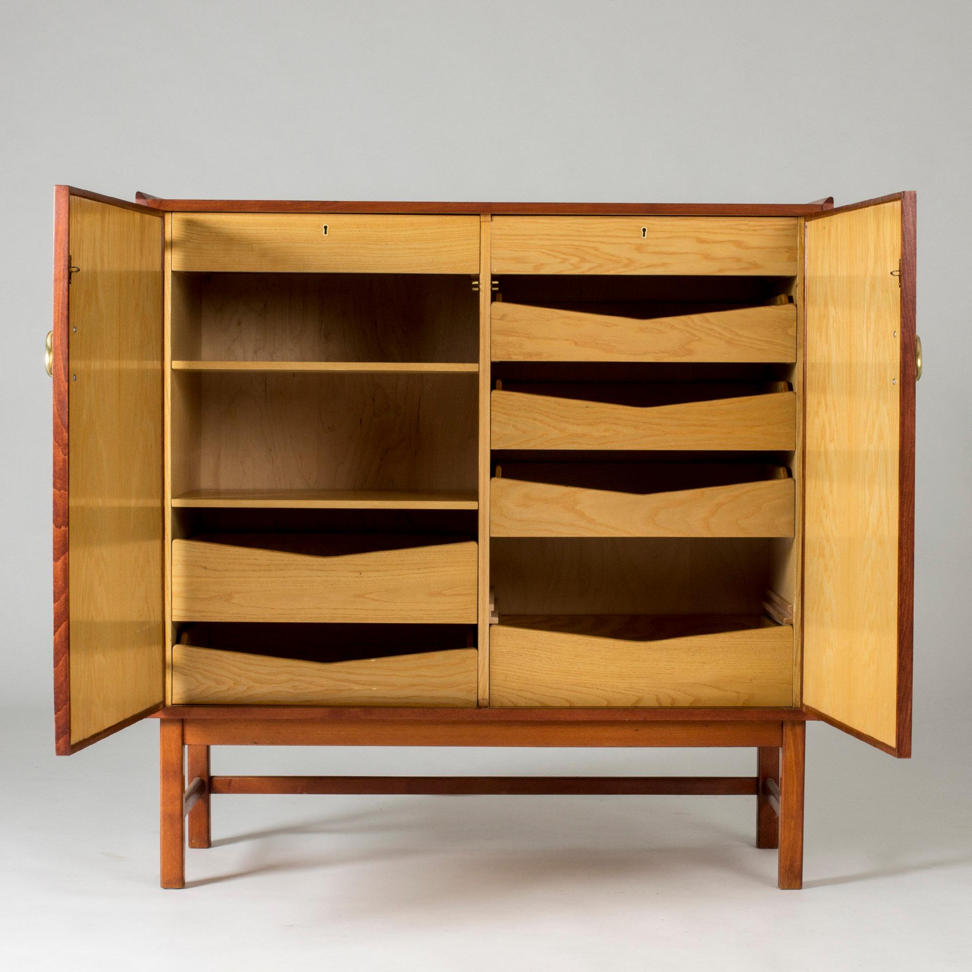 Swedish Mahogany, Brass and Rattan Cabinet from Westbergs Möbler, Sweden, 1950s