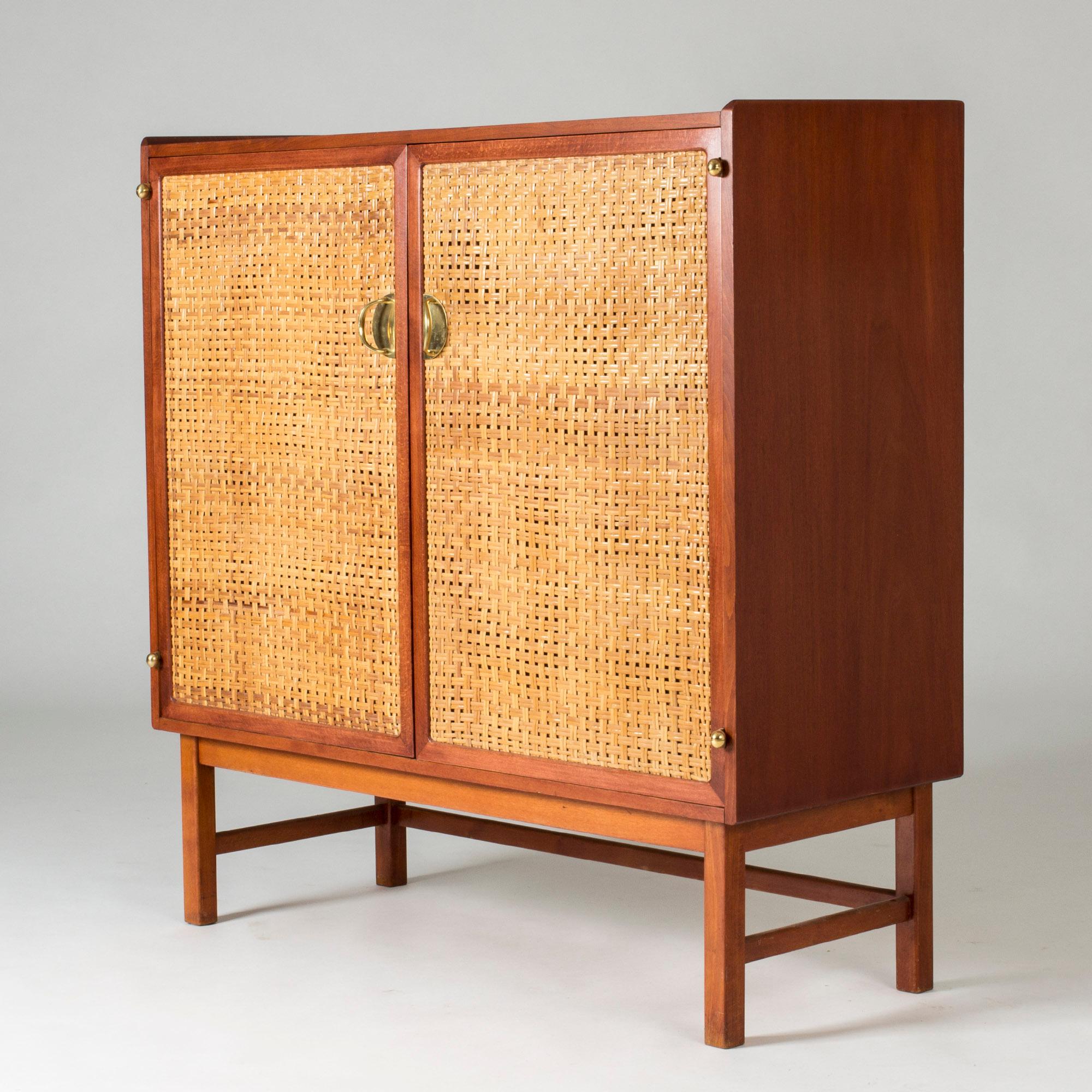 Mahogany, Brass and Rattan Cabinet from Westbergs Möbler, Sweden, 1950s 2