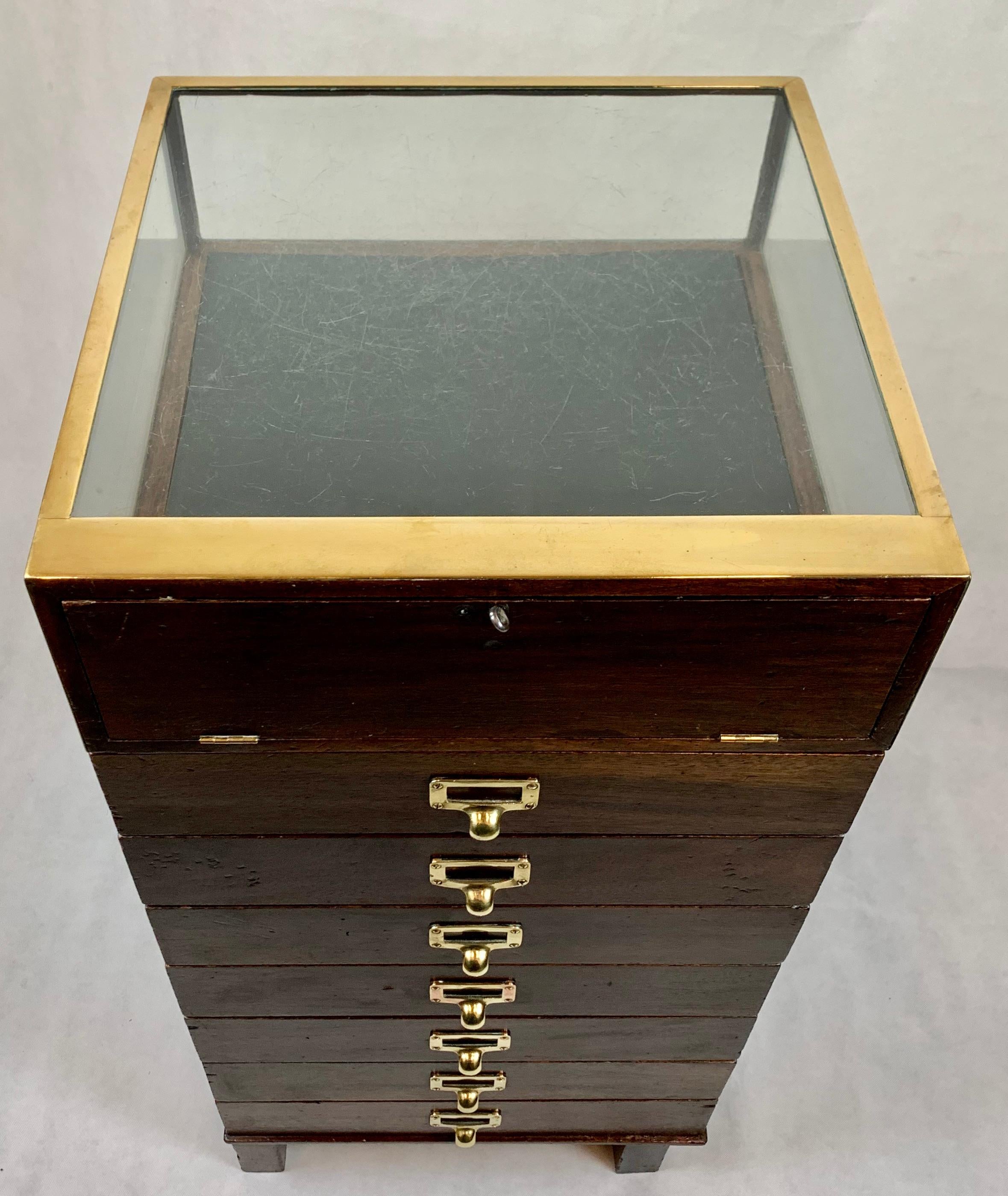 English Collector's Mahogany Brass Bound Display Cabinet-England For Sale