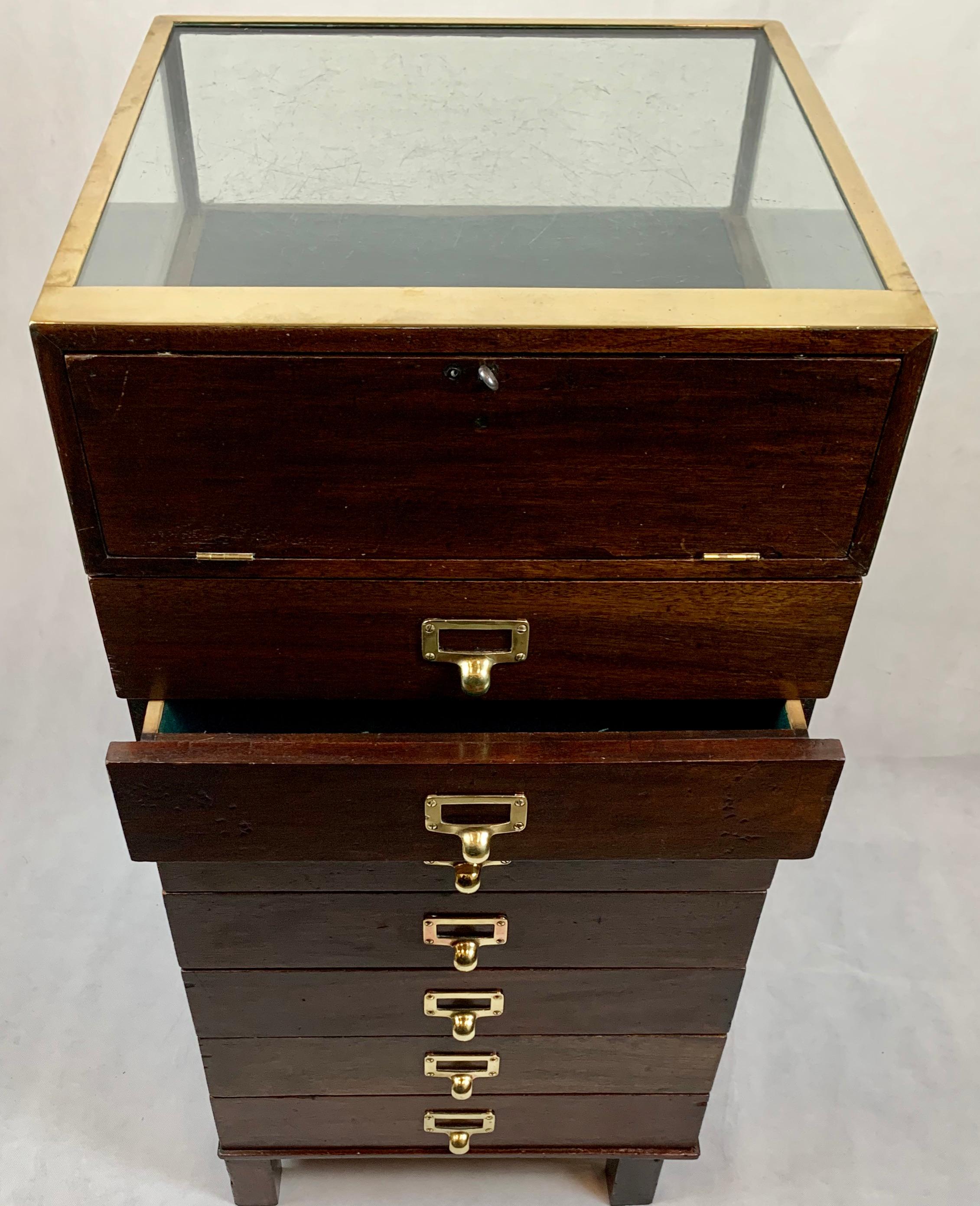 Hand-Crafted Collector's Mahogany Brass Bound Display Cabinet-England For Sale