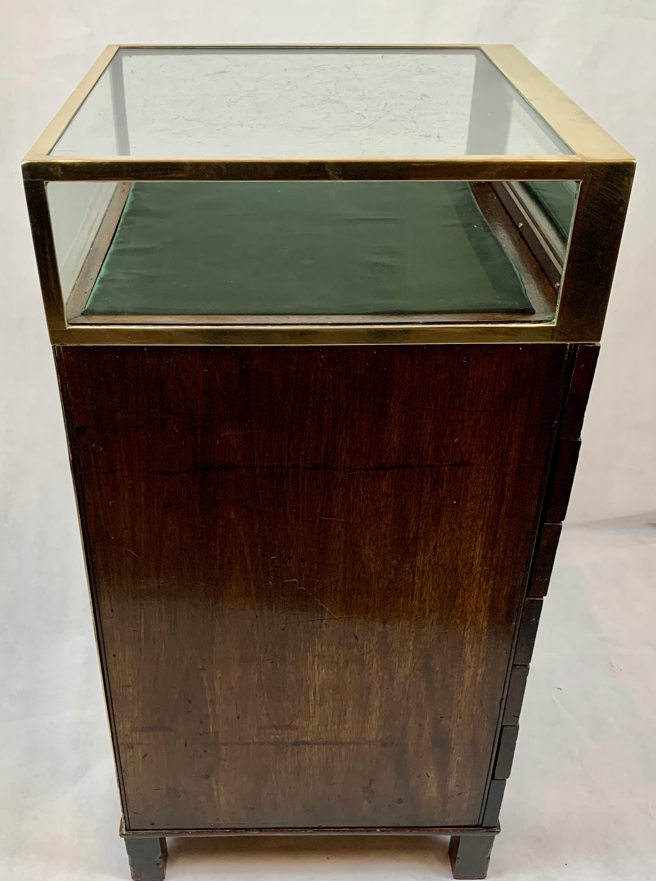 Hand-Crafted Collector's Mahogany Brass Bound Display Cabinet-England For Sale