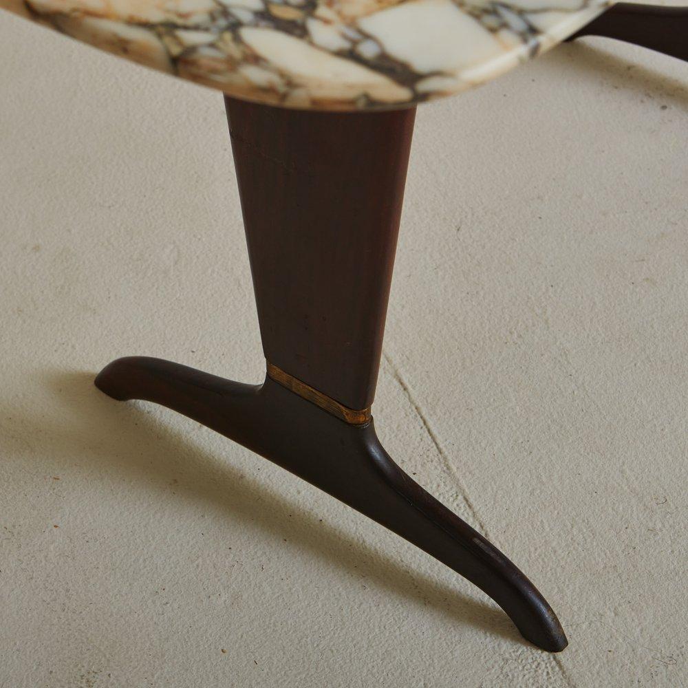 Mahogany + Brass Coffee Table with Brecciated Marble Top, Italy, 1970s For Sale 2