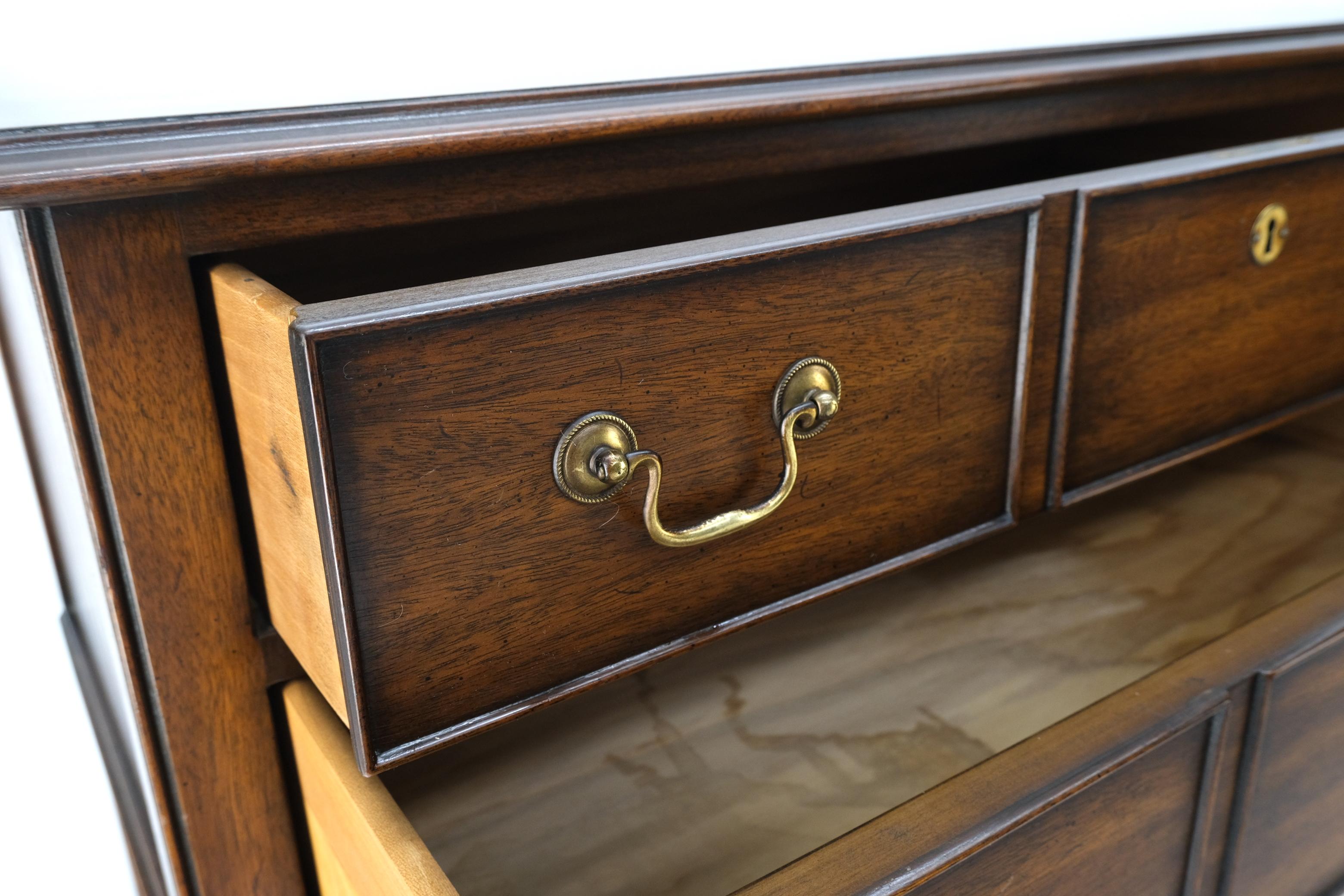 20th Century Mahogany Brass Hardware Kindel Entry Hall Chest Console Table Buffet Cabinet