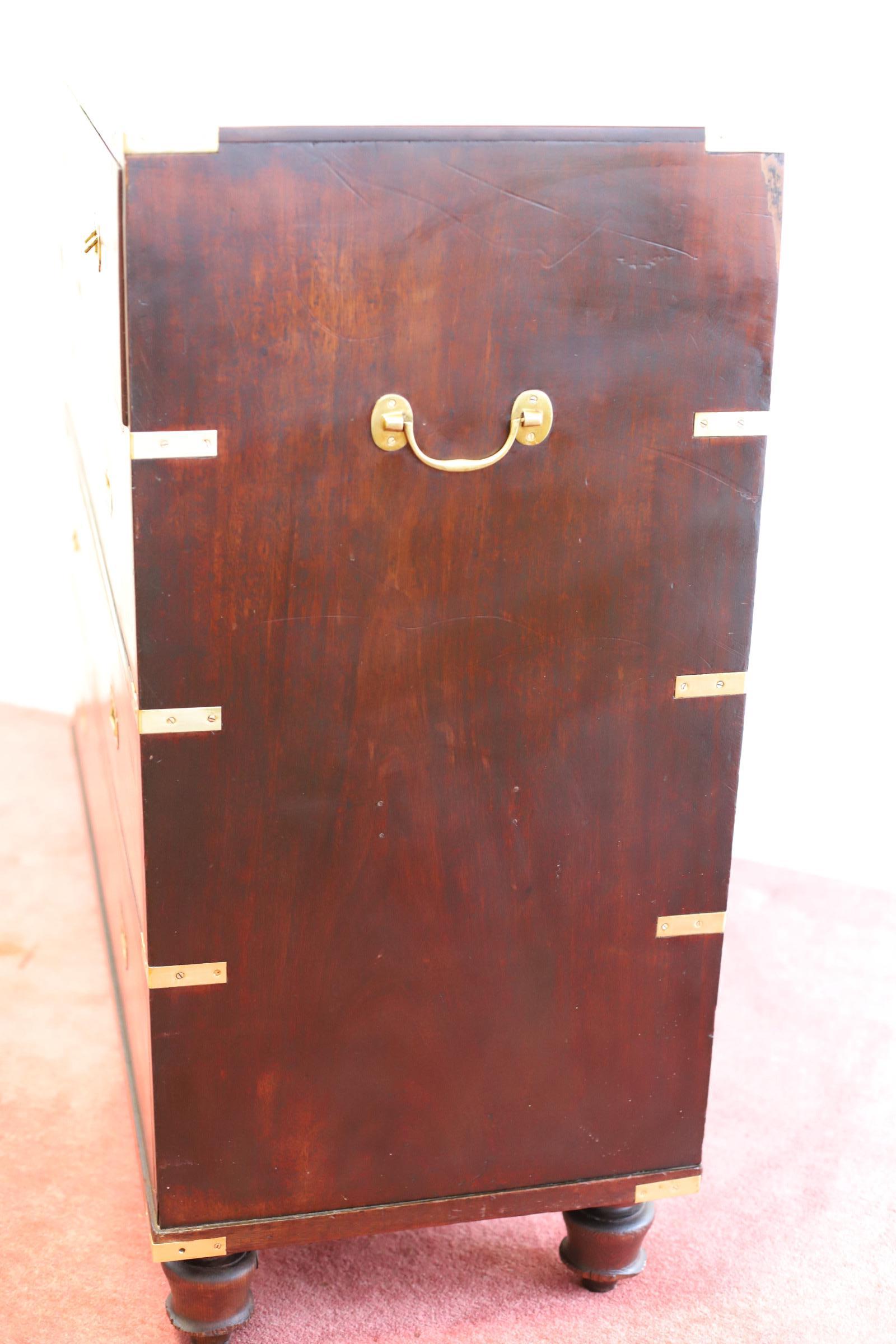 Mahogany & Brass Military Campaign Chest of Drawer For Sale 4
