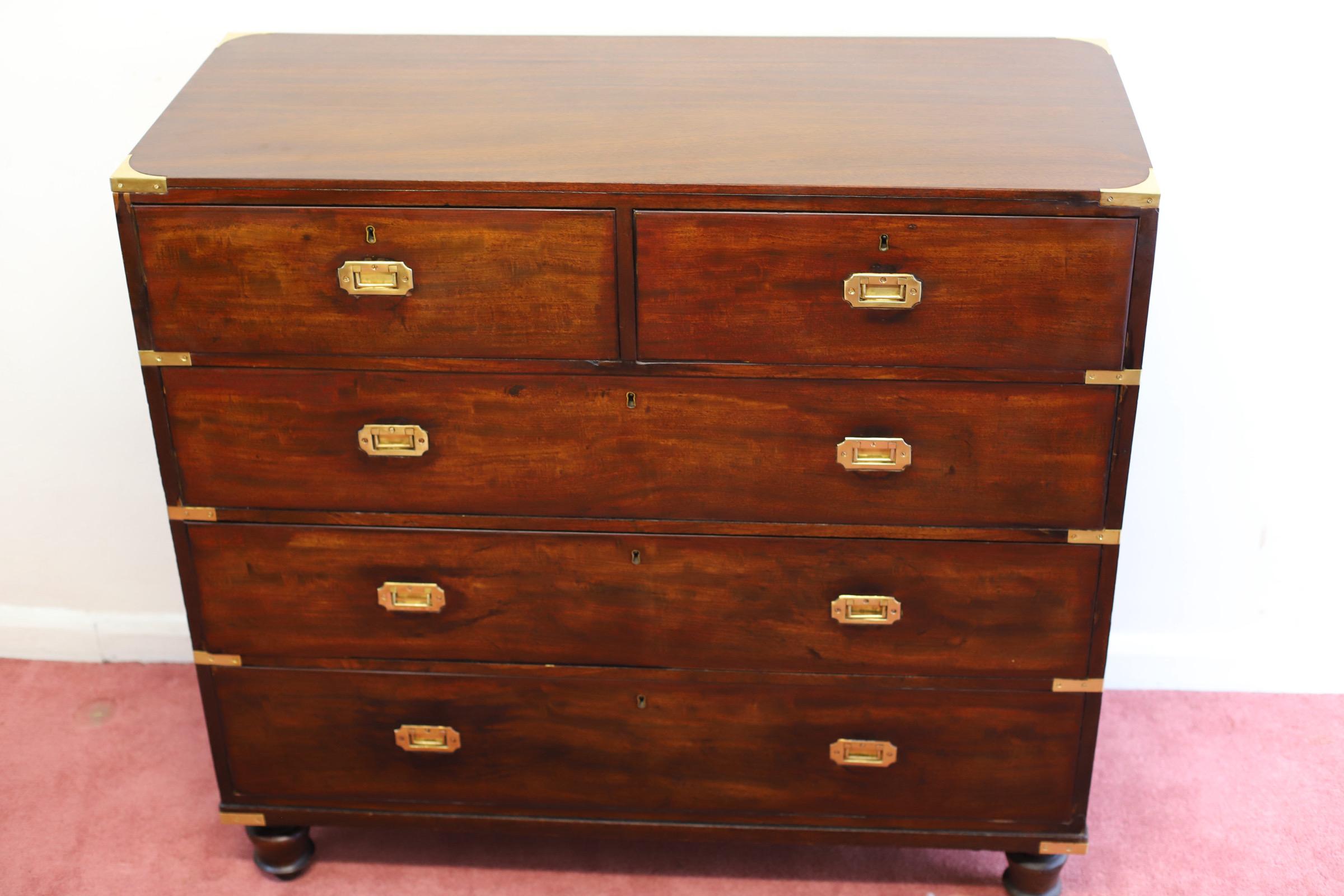 Mahogany & Brass Military Campaign Chest of Drawer For Sale 6