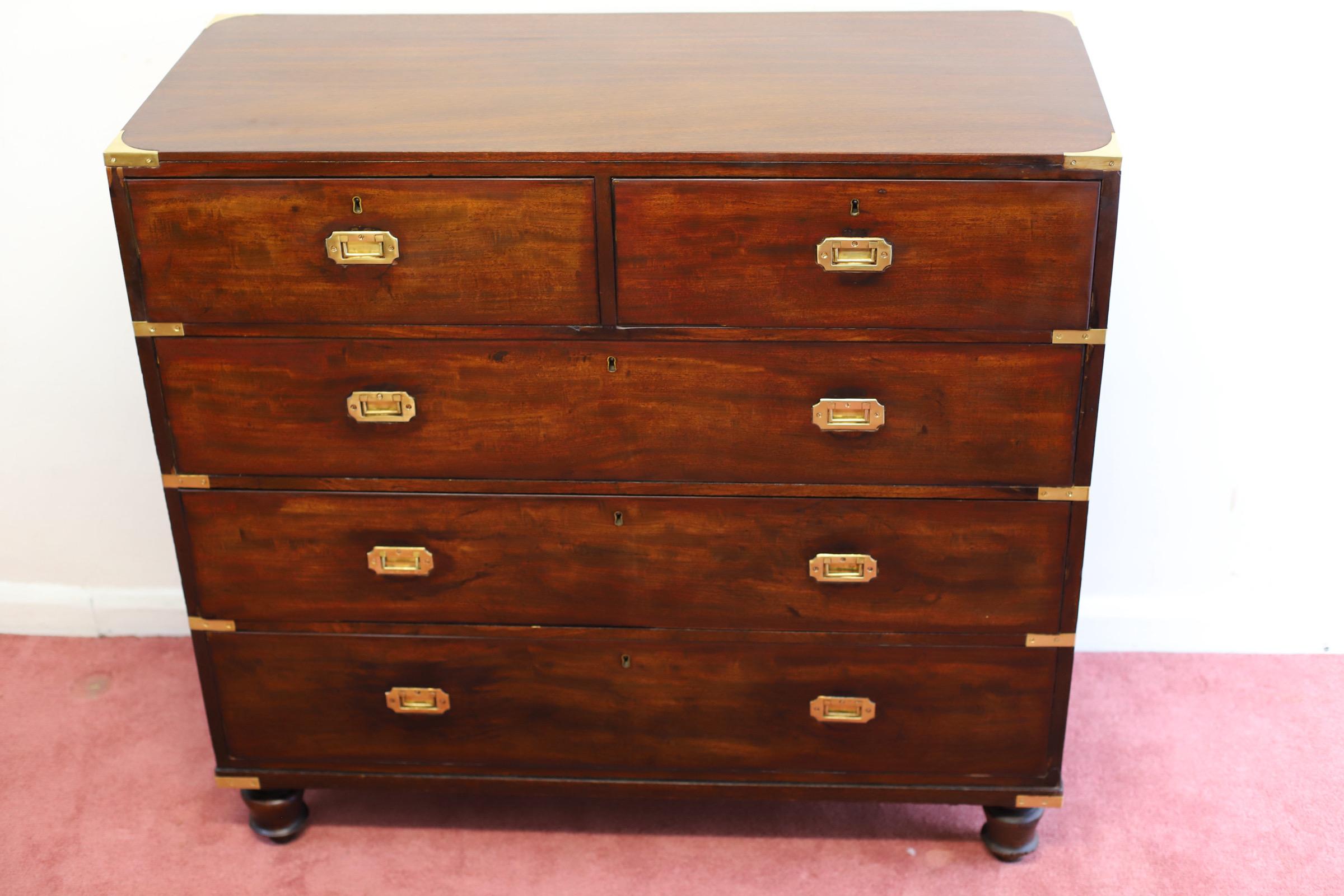 Mahogany & Brass Military Campaign Chest of Drawer For Sale 7