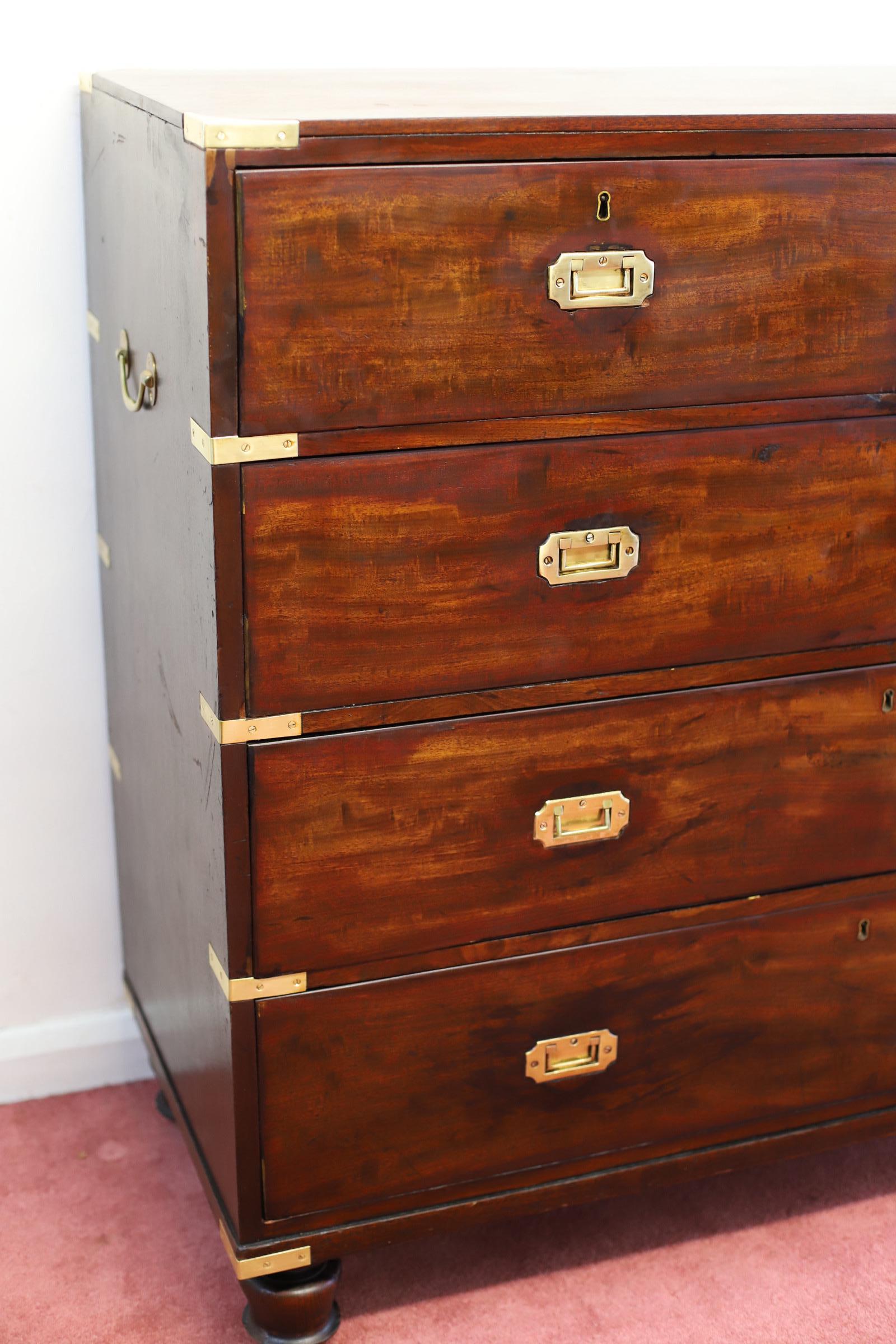 Mahogany & Brass Military Campaign Chest of Drawer For Sale 8
