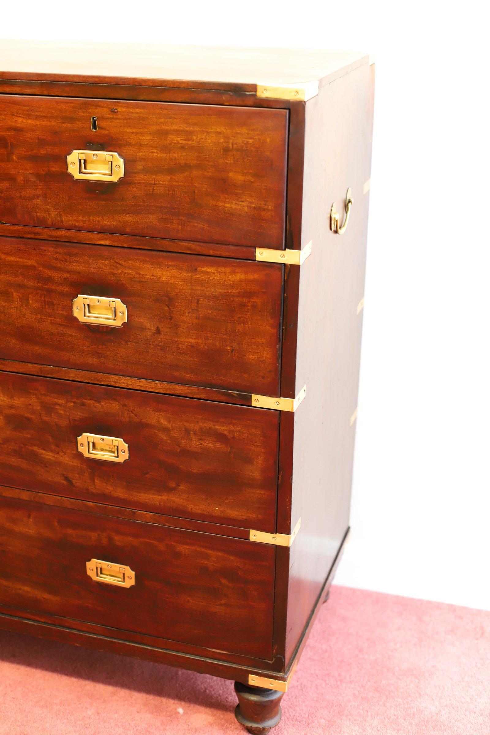 Mahogany & Brass Military Campaign Chest of Drawer For Sale 9