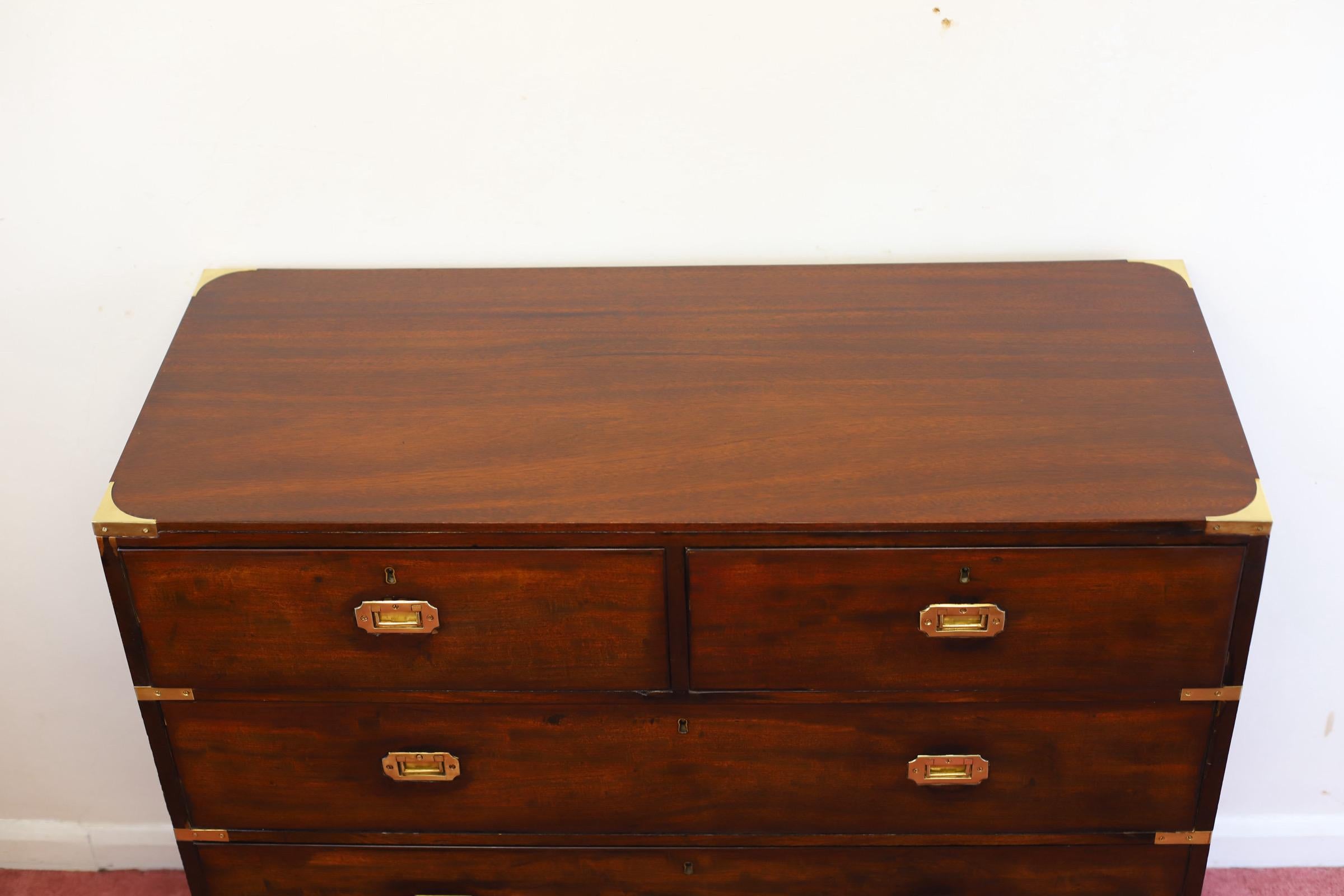 Mahogany & Brass Military Campaign Chest of Drawer For Sale 10