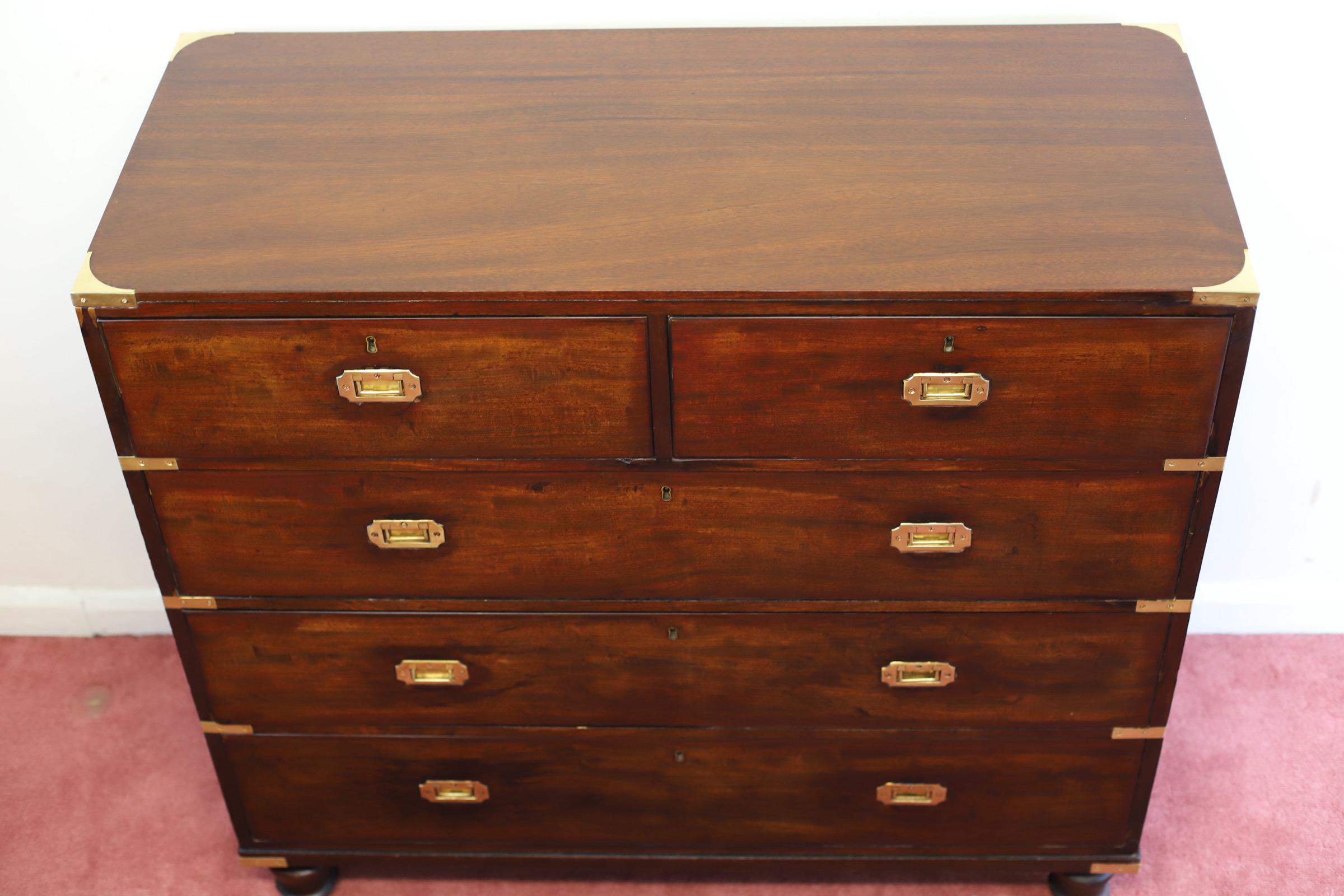 Mahogany & Brass Military Campaign Chest of Drawer For Sale 11