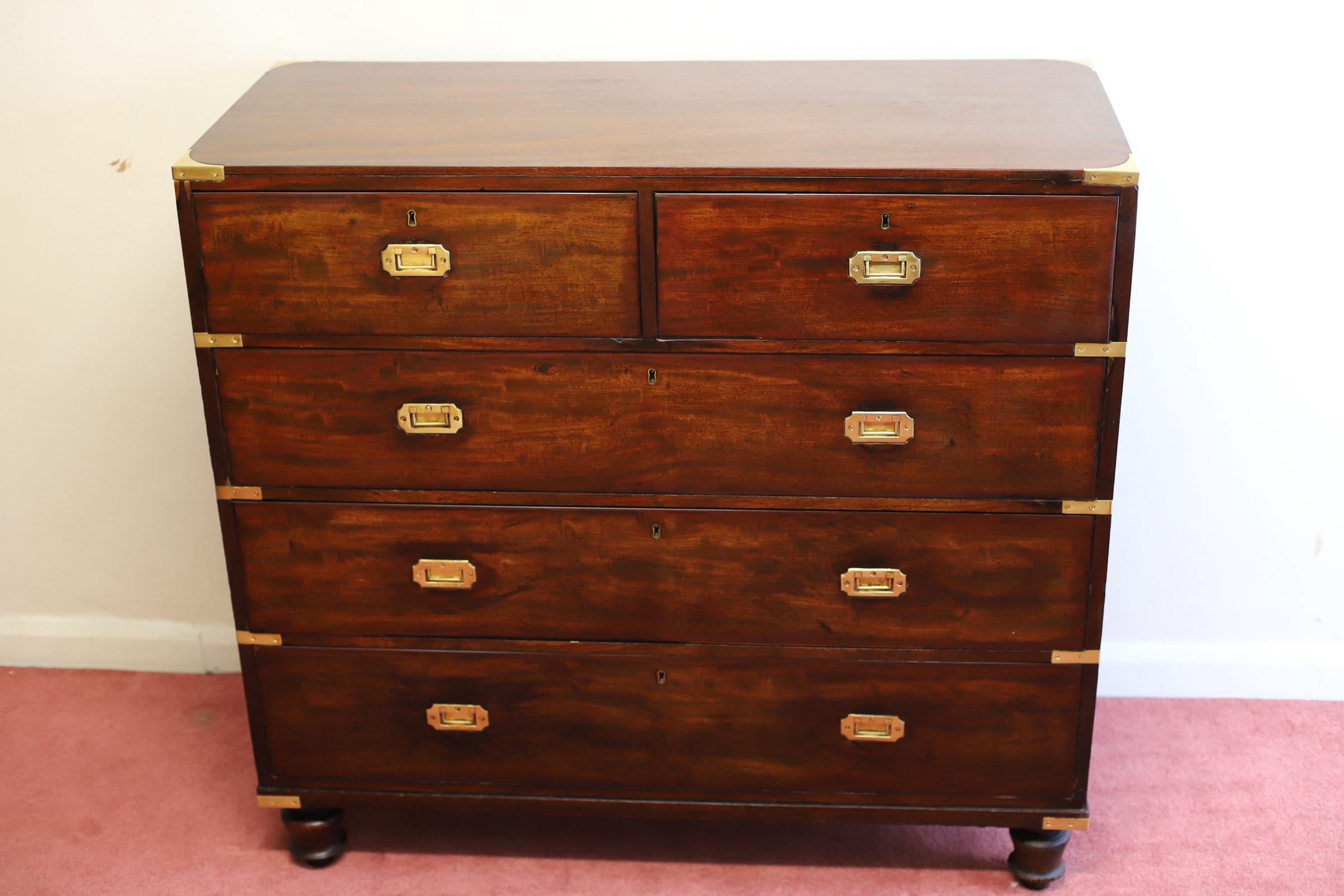 British Mahogany & Brass Military Campaign Chest of Drawer For Sale
