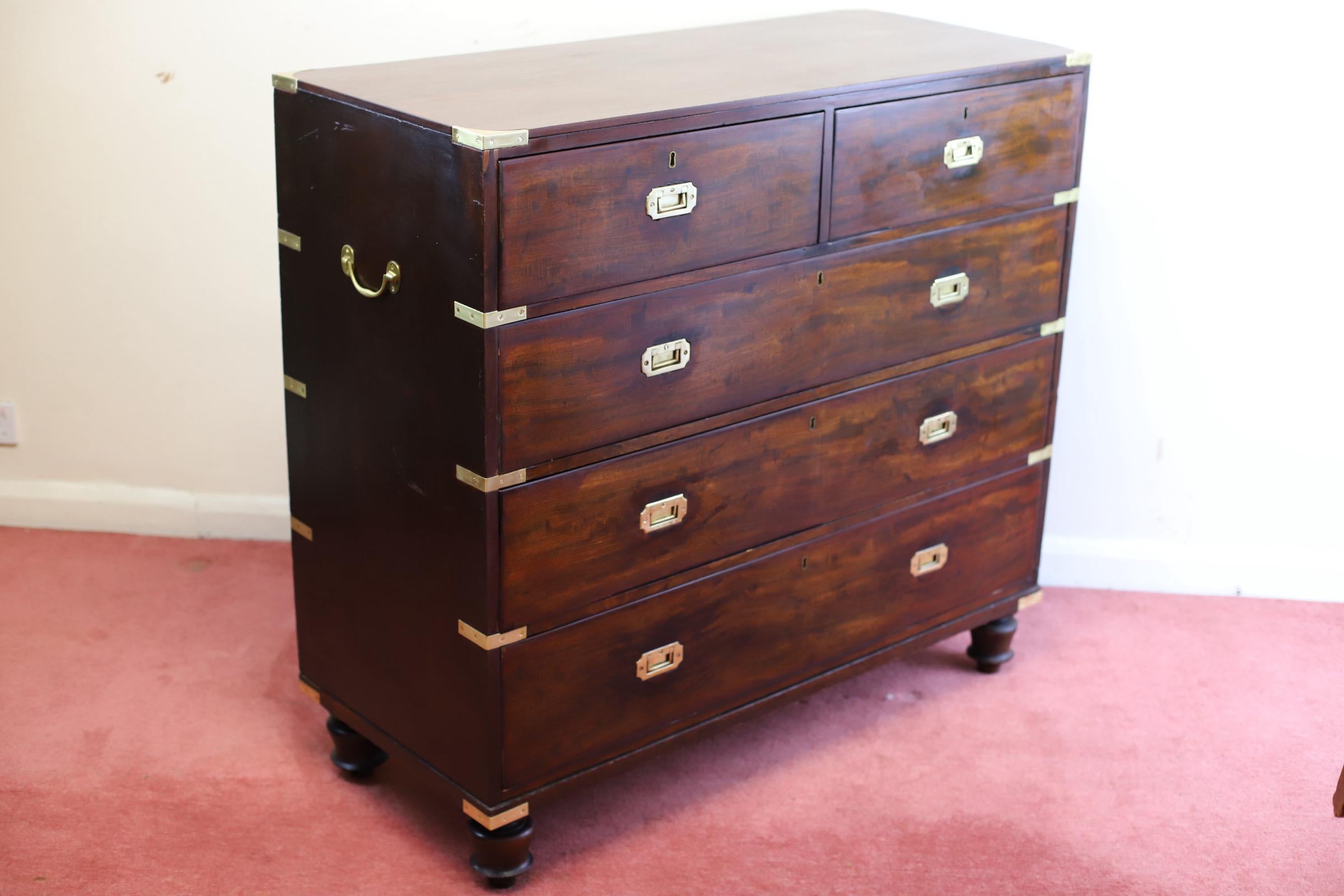 Hand-Crafted Mahogany & Brass Military Campaign Chest of Drawer For Sale