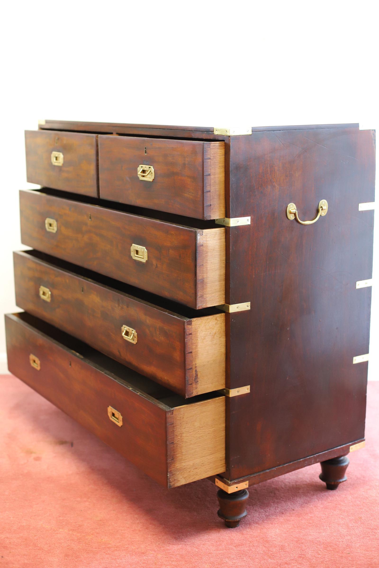 Mahogany & Brass Military Campaign Chest of Drawer For Sale 1