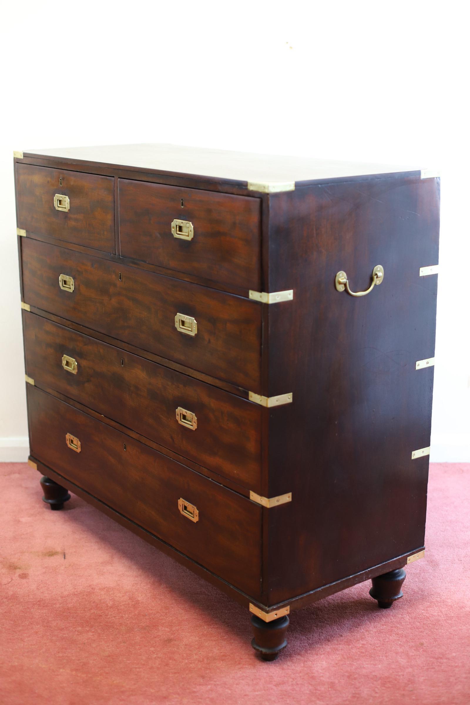 Mahogany & Brass Military Campaign Chest of Drawer For Sale 2