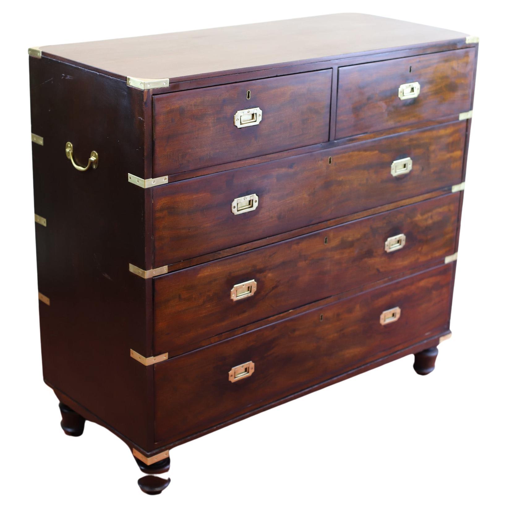 Mahogany & Brass Military Campaign Chest of Drawer