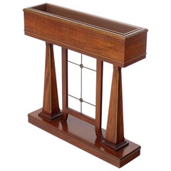 Mahogany Brass Neoclassical Console Planter Table on Two Obelisk Shape Pedestals