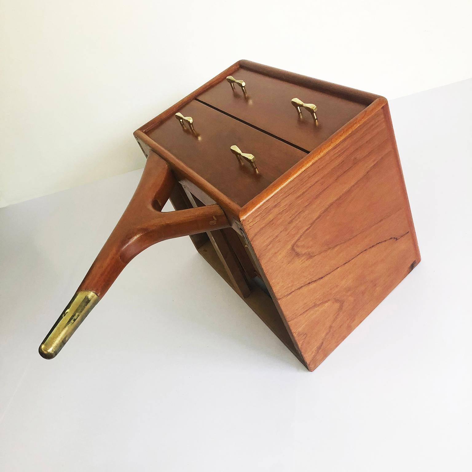 Mexican Mahogany and Brass Nightstands with Exceptional Leg by Eugenio Escudero