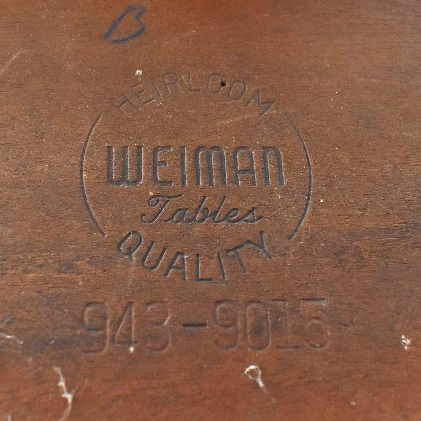 Mahogany & Brass Round Drum Coffee Table w/ Inlaid Leather by Weiman (SIGNED?) For Sale 3