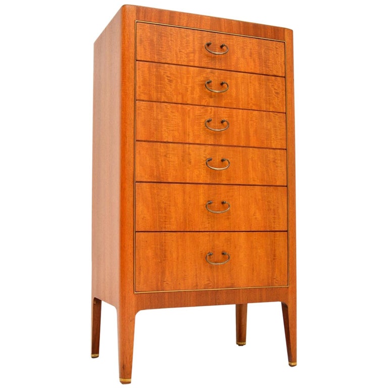 Mahogany and Brass Vintage Tallboy Chest of Drawers at 1stDibs