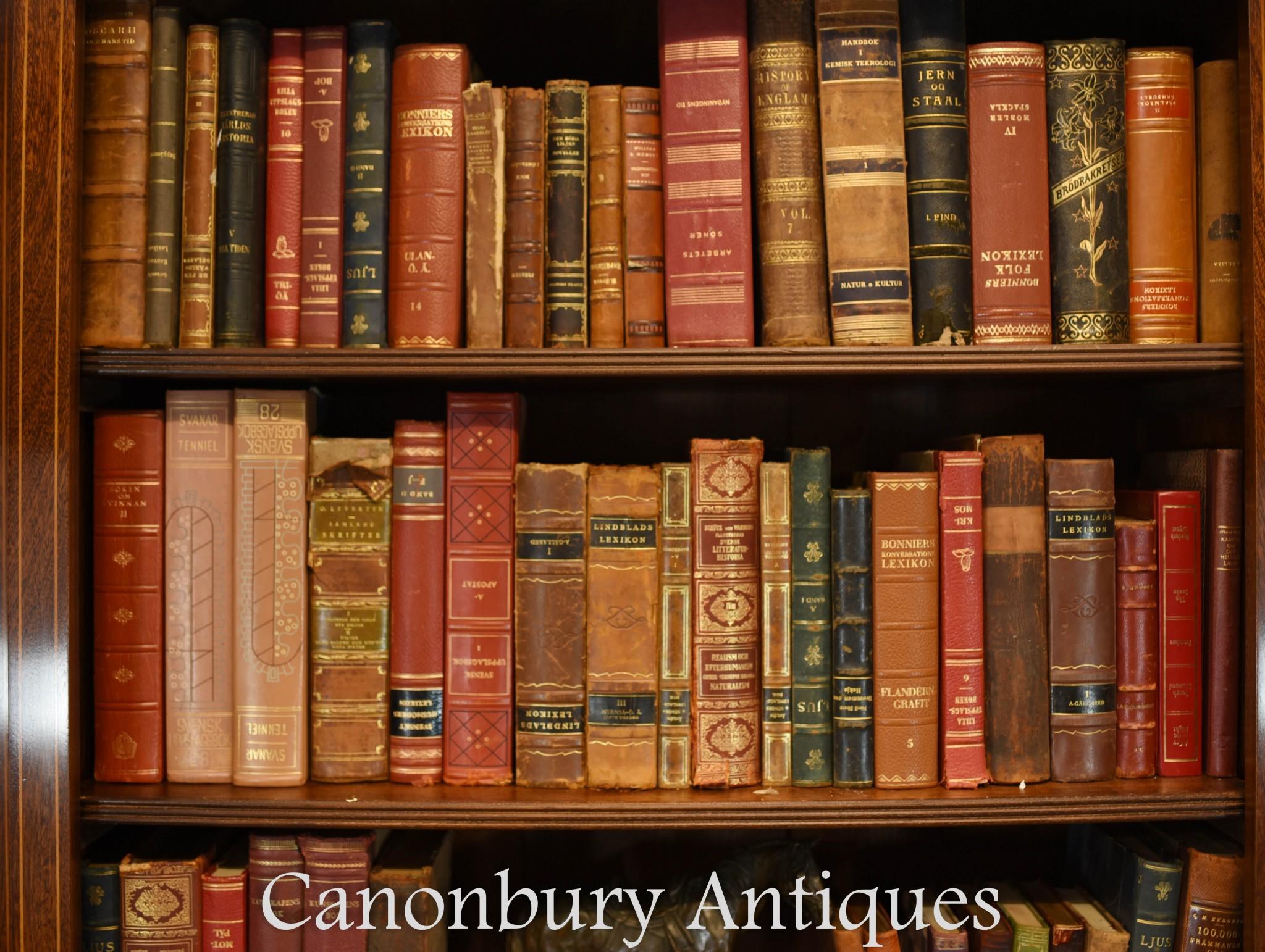 Early 20th Century Mahogany Breakfront Bookcase - English Sheraton Open For Sale