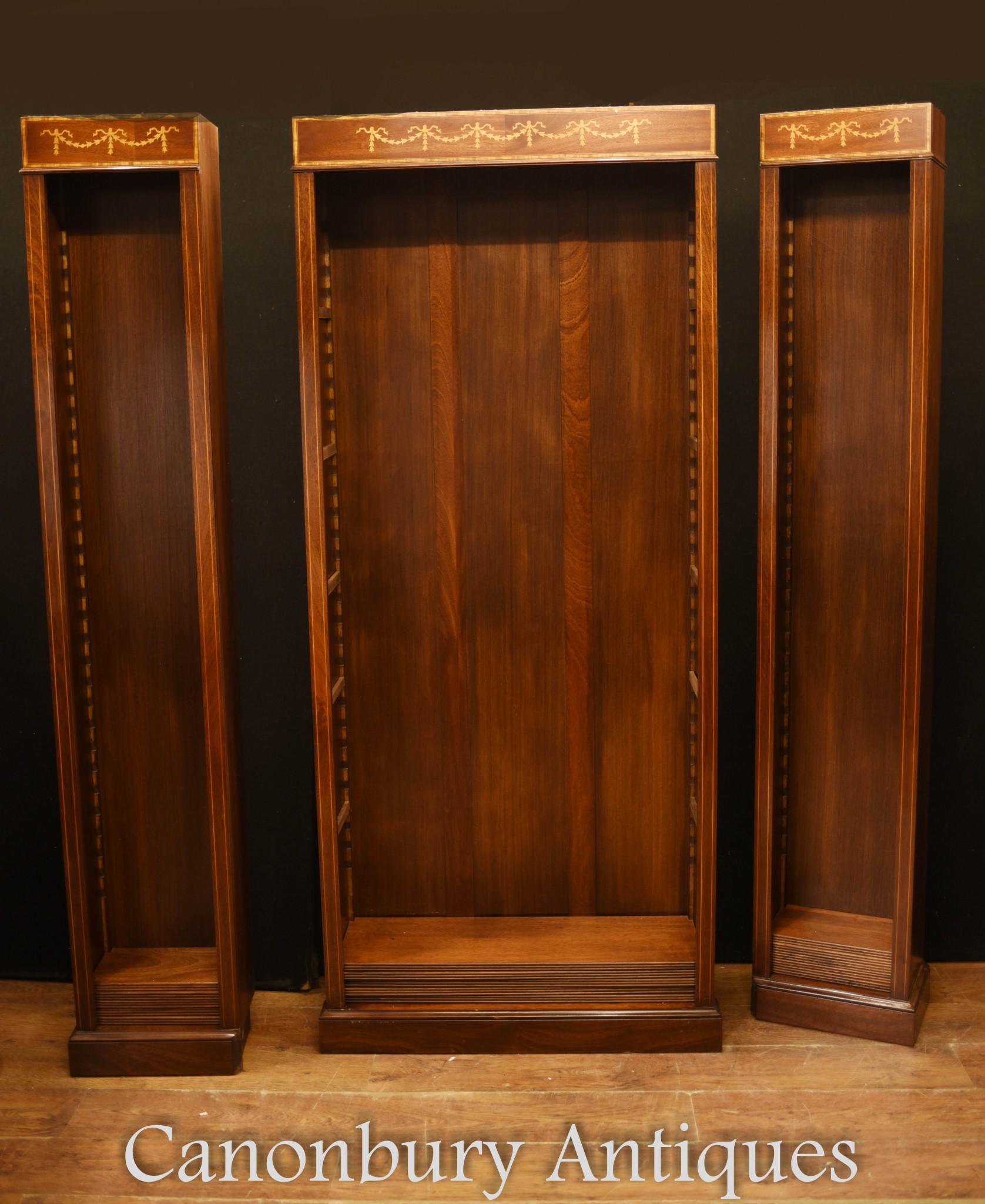 Mahogany Breakfront Bookcase - English Sheraton Open For Sale 5