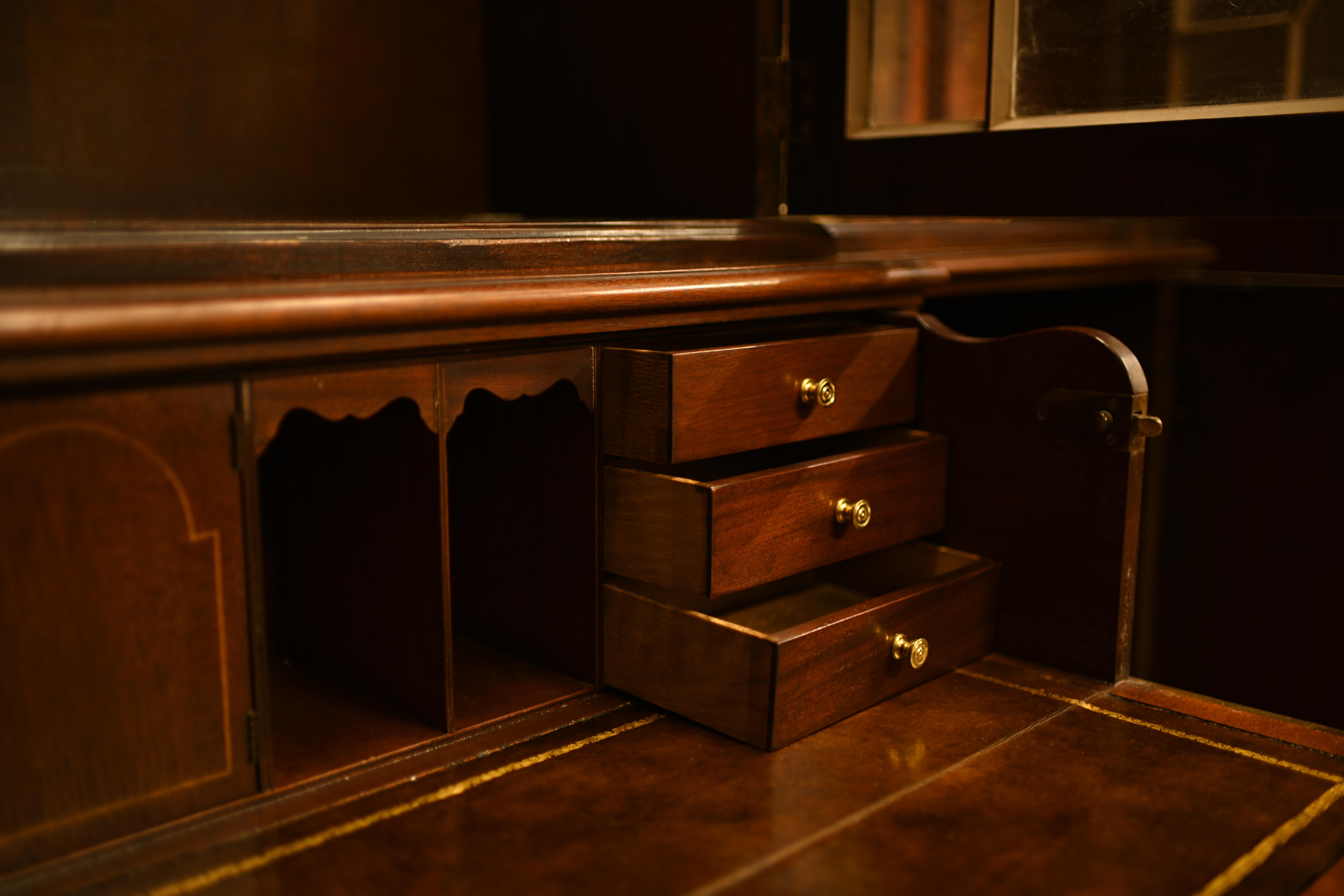 Mahogany Breakfront Bookcase Sheraton Secretaire Antique For Sale 9