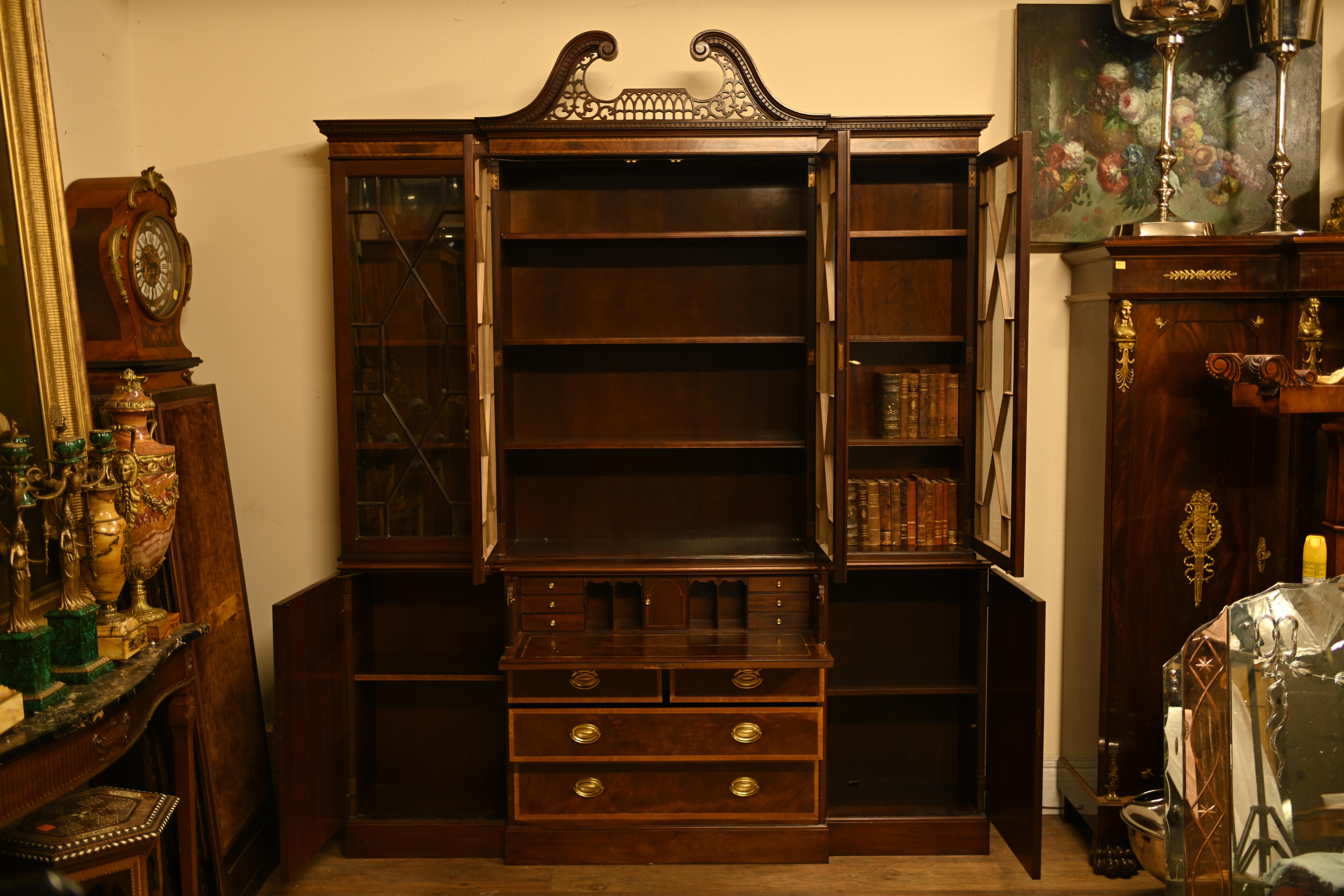 Mahogany Breakfront Bookcase Sheraton Secretaire Antique For Sale 4