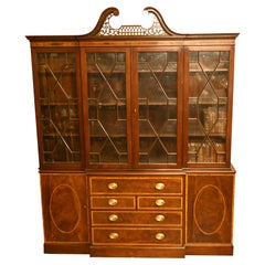 Mahogany Breakfront Bookcase Sheraton Secretaire Antique