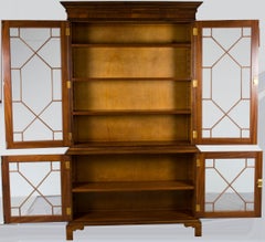 Mahogany Breakfront Glass Door Adjustable Bookcase Cabinet