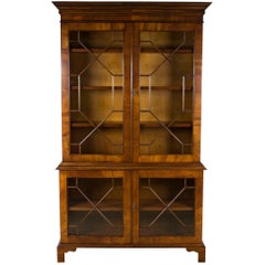 Mahogany Breakfront Glass Door Adjustable Bookcase Cabinet