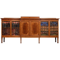 Mahogany Breakfront Inlaid Glazed Bookcase