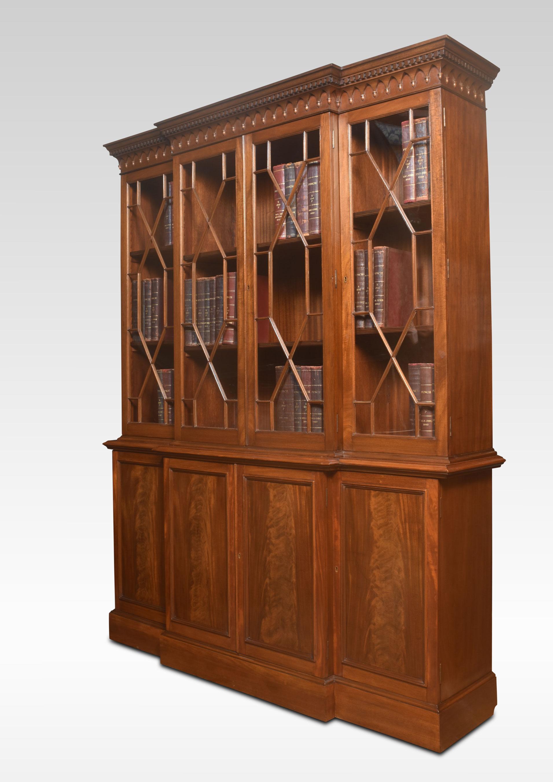 Mahogany Breakfront Library Bookcase For Sale 2