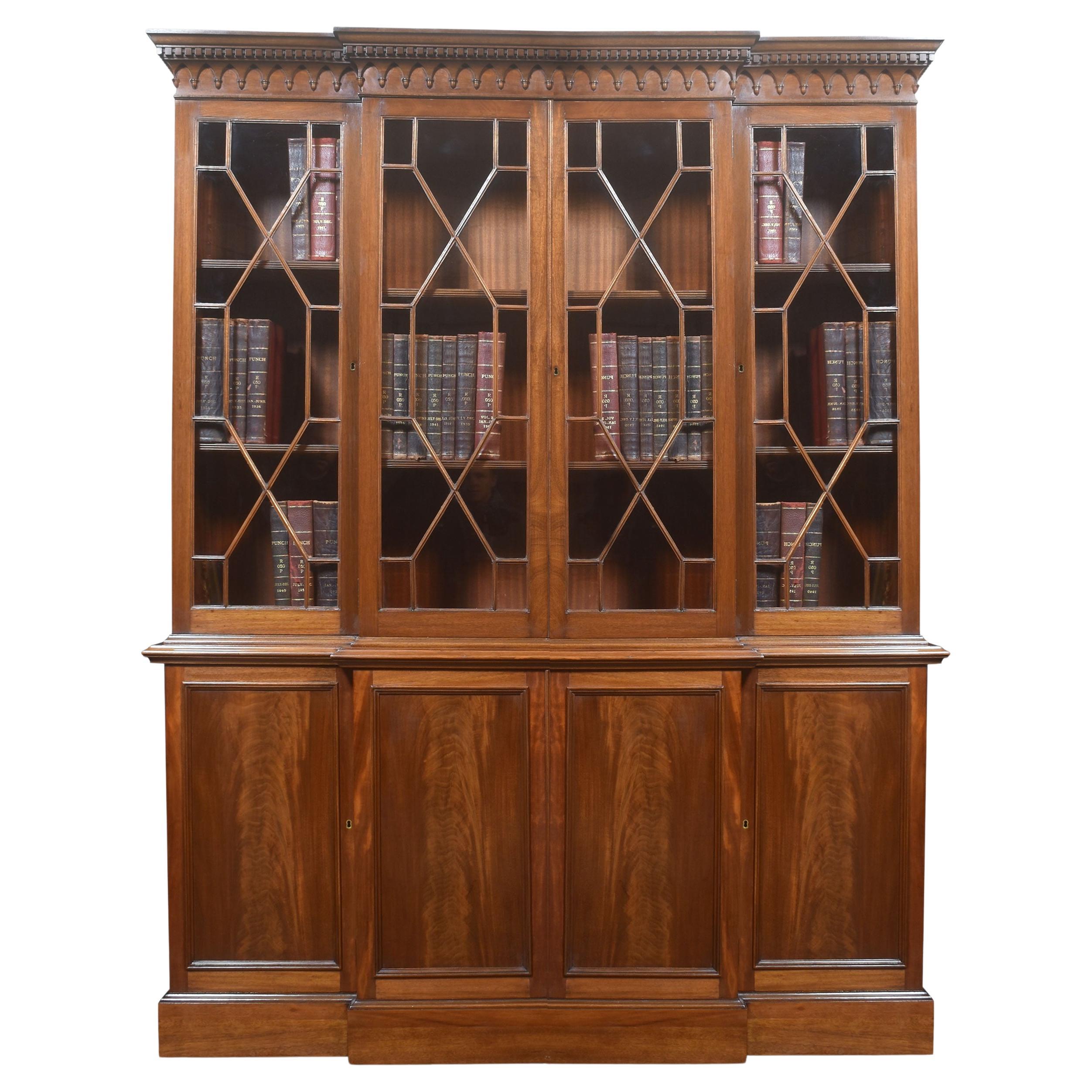 Mahogany Breakfront Library Bookcase For Sale