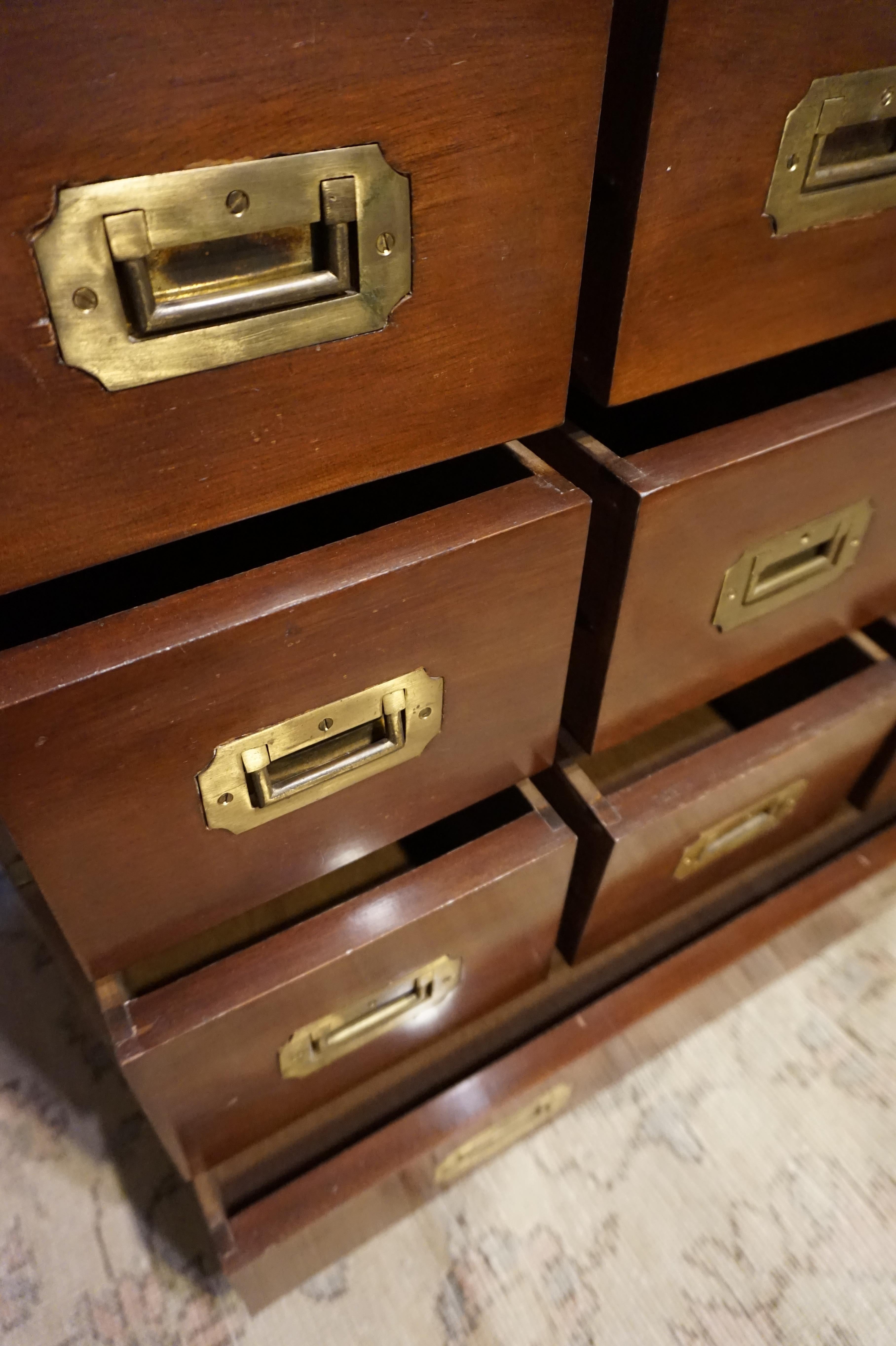 Early 20th Century Mahogany British Campaign Chest with Brass Hardware and Multiple Drawers