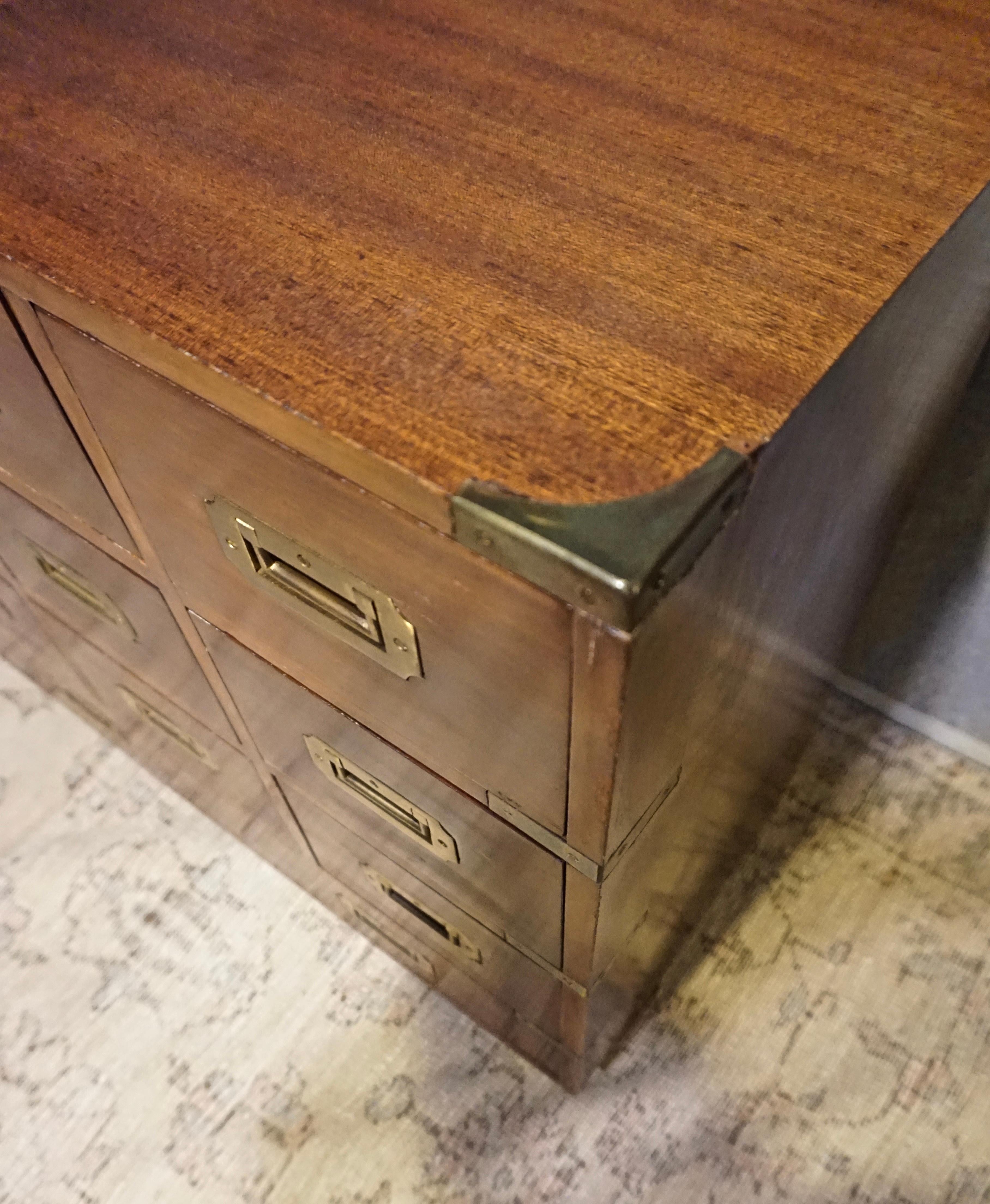 Mahogany British Campaign Chest with Brass Hardware and Multiple Drawers 2